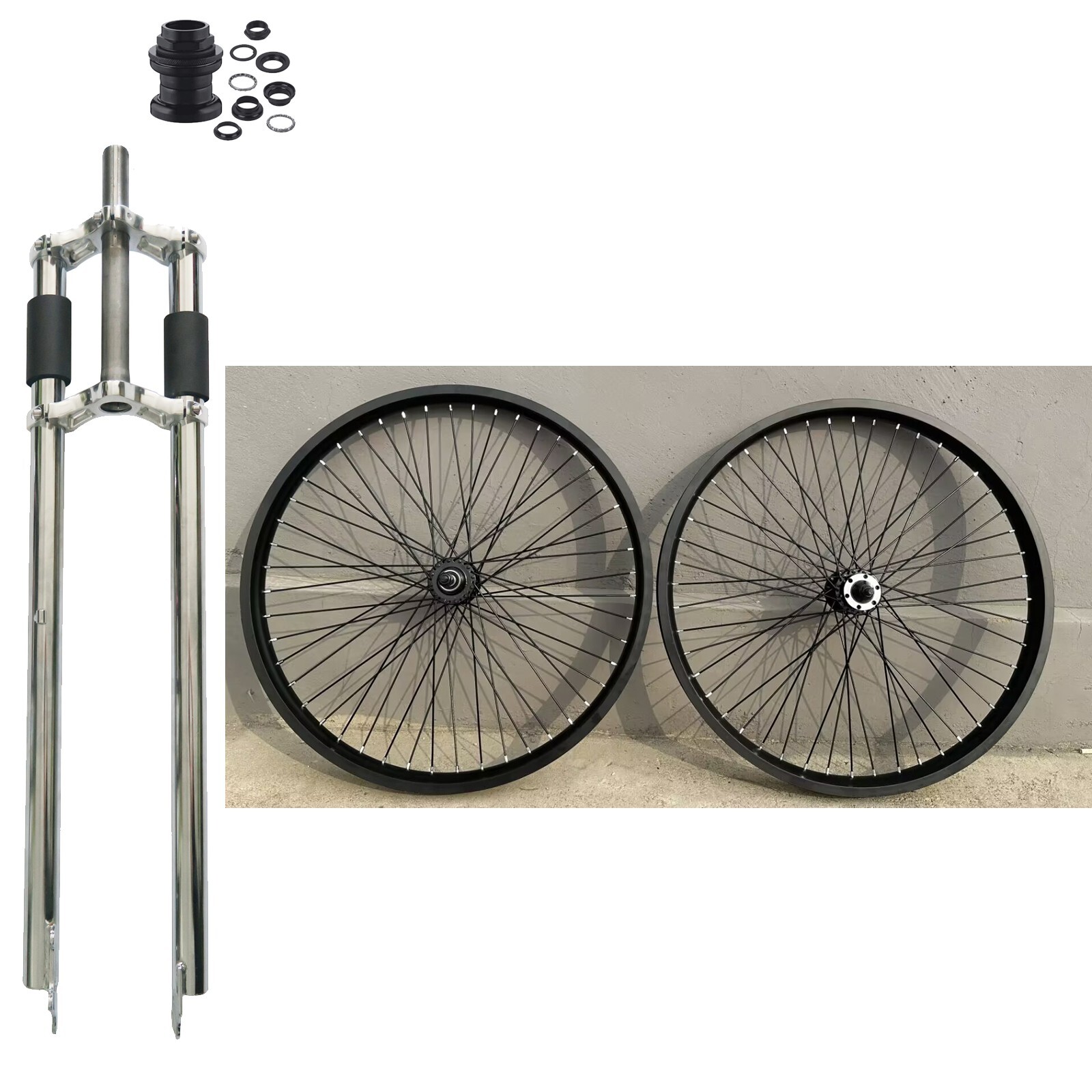 26″ Bicycle Rimset 12G 48 Spokes Aluminum& 26″ Bike Fork 1″ Threaded w/Headset