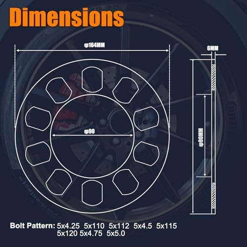 6mm Universal Wheel Spacers for 5 Lug Vehicles 1/4 6mm (1/4″) Thick 4 Pack