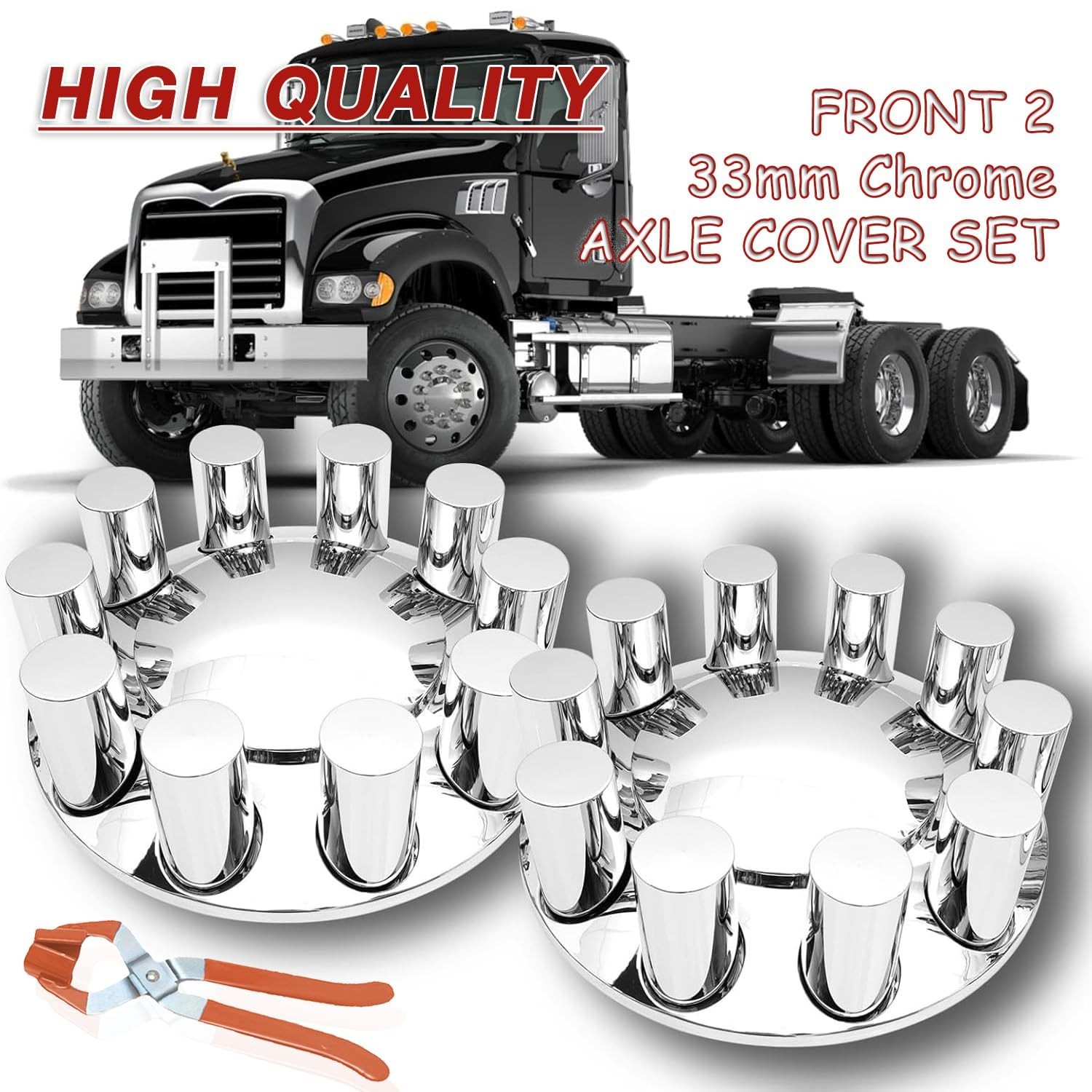 33mm Chrome Front Axle Wheel Cover Set for Semi Trucks ABS Plastic Wheel Hub …