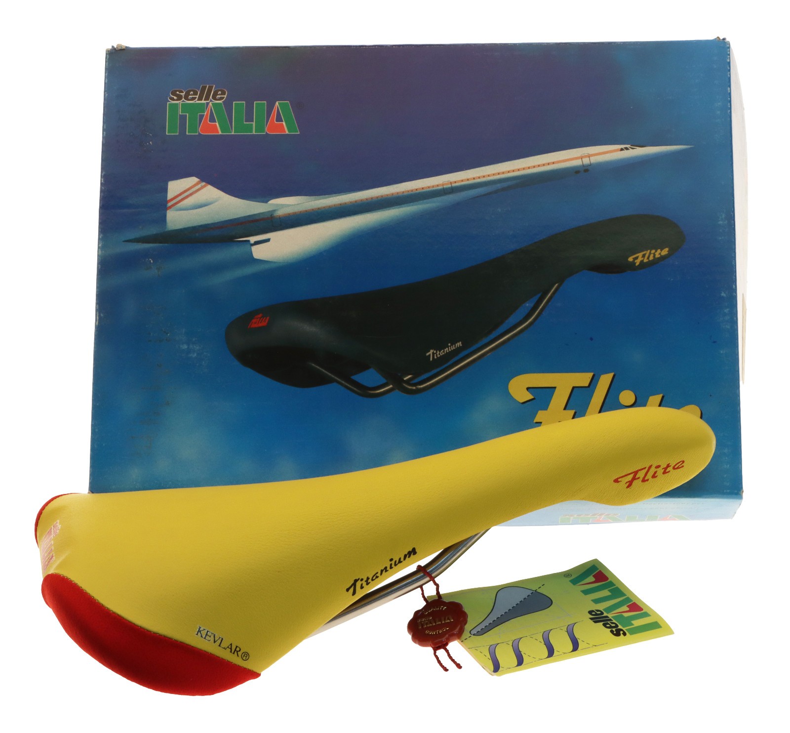 Selle Italia Flite Saddle Titanium Rails Yellow Made With Kevlar (R) NIB NOS NEW