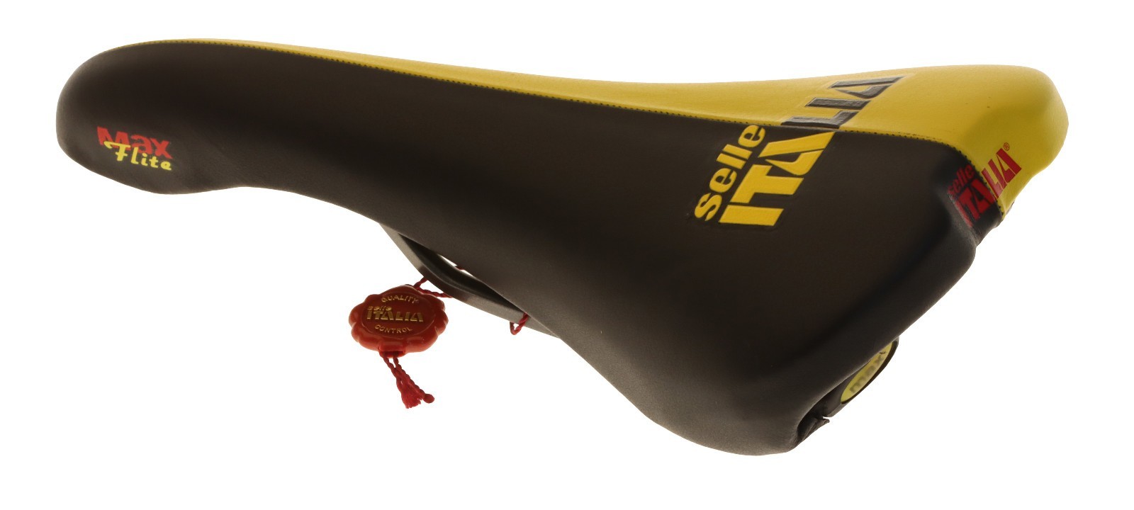 Selle Italia Max Flite Saddle Vanadium Rails Black & Yellow Leather