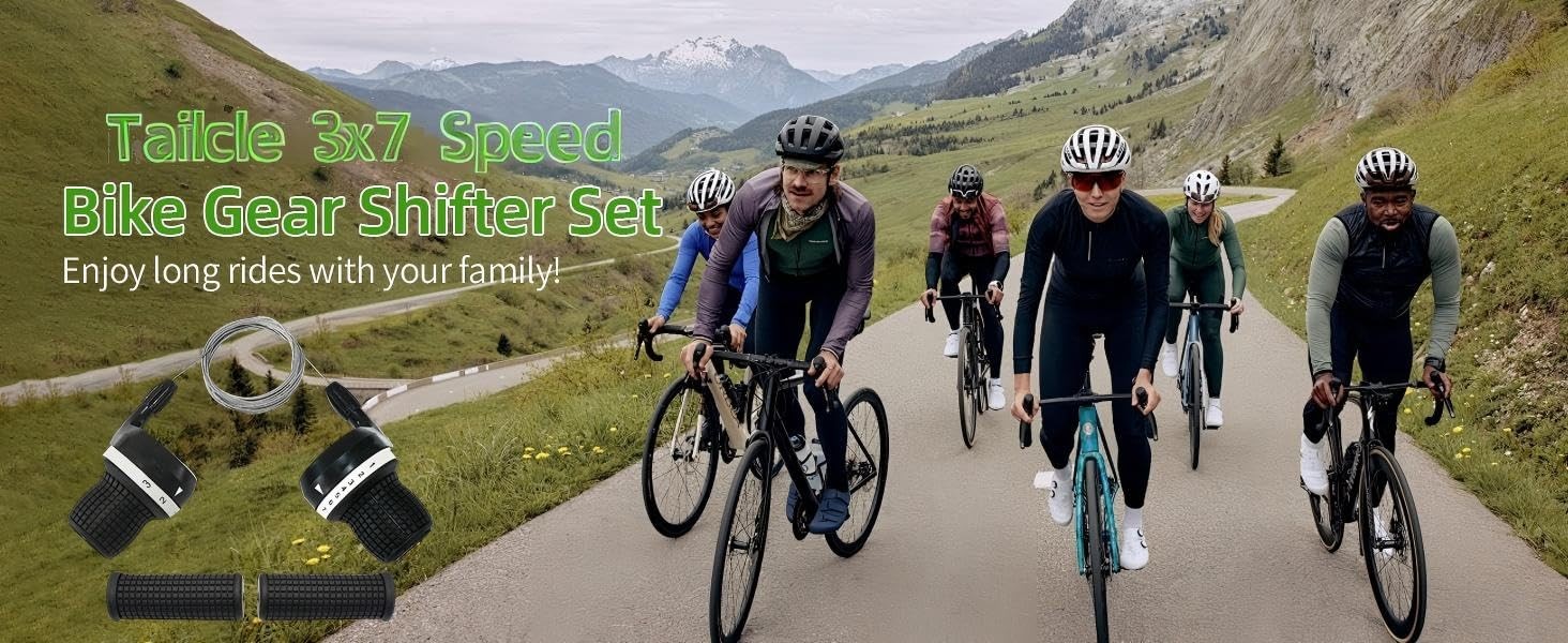 3×7 Speed Bike Shifter Set, 21 Speed Twist Grip Gear Shifters with Cables & Hand