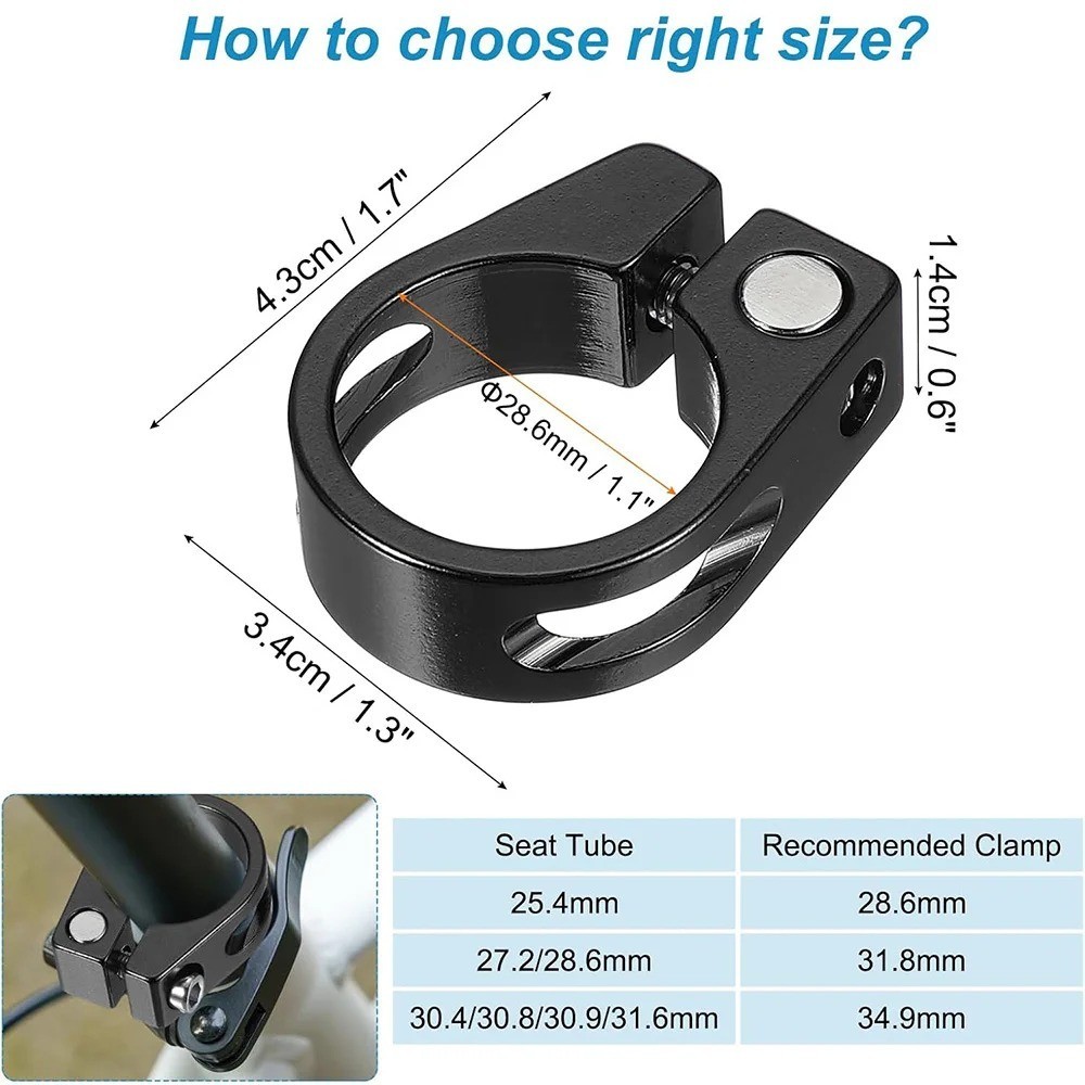 Bike Seat Post Clamp Aluminum Alloy 28.6/31.8/34.9MM MTB Road Bicycle Clip