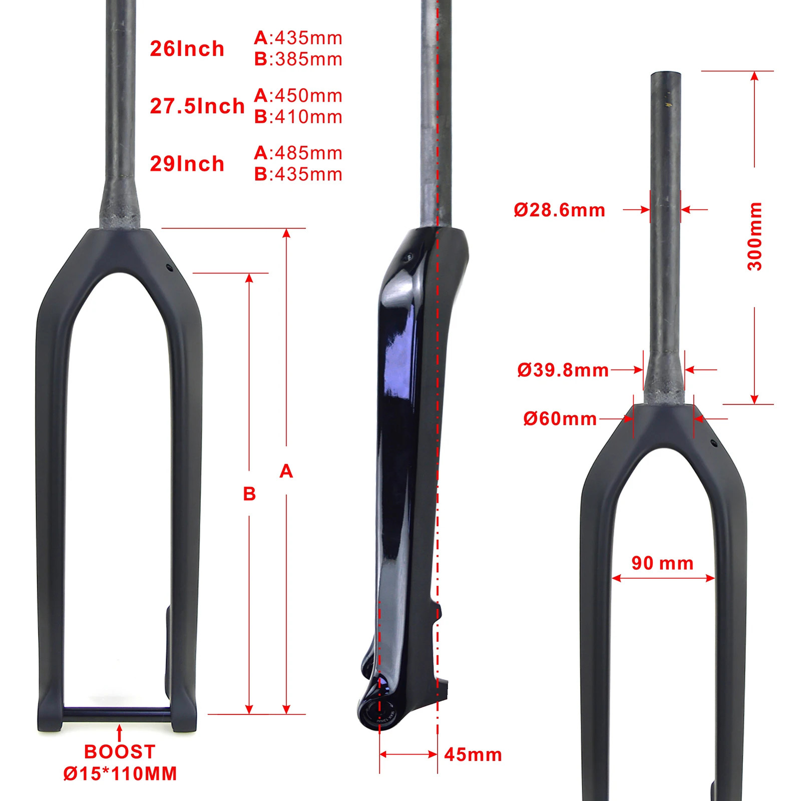Full Carbon Fiber Mountain Bike Fork 26 27.5 29er 15*110mm Boost Internal Cable