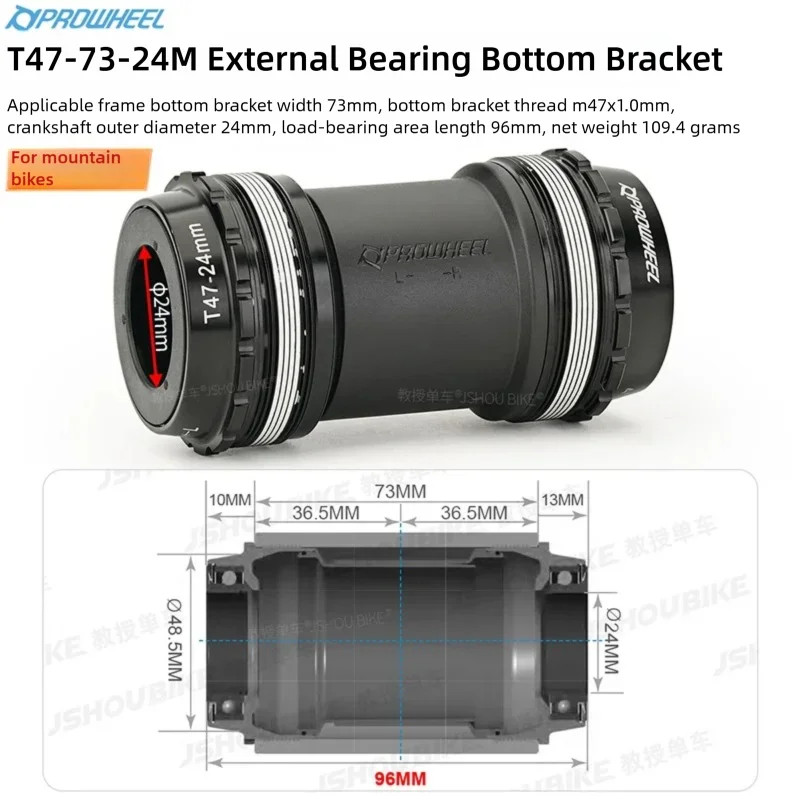 PROWHEEL T47 Thread Bottom Bracket 24mm Shaft BB for MTB Road Bike 68 73 85.5mm