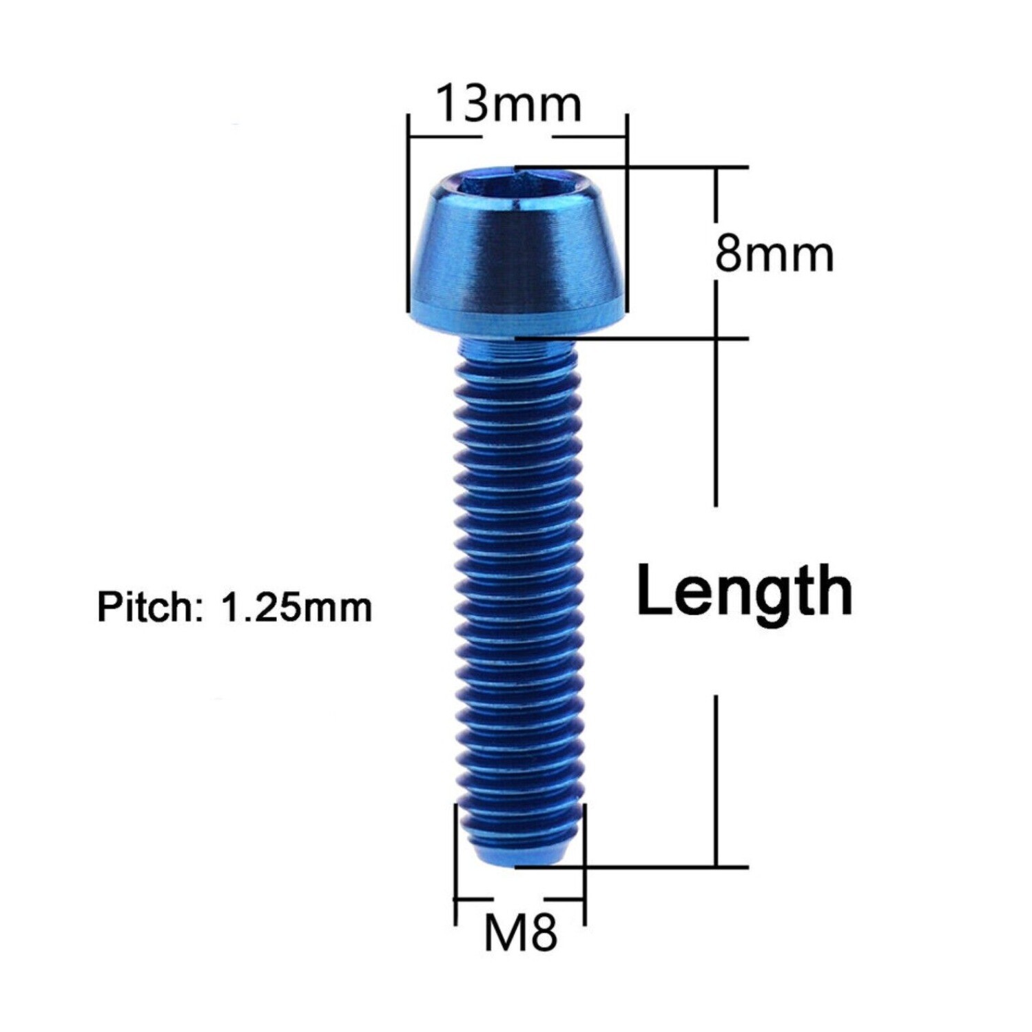 M8 Titanium Ti Taper Cone Socket Allen Bolt 15 20 25 30 35 40 50 x 1.25mm thread
