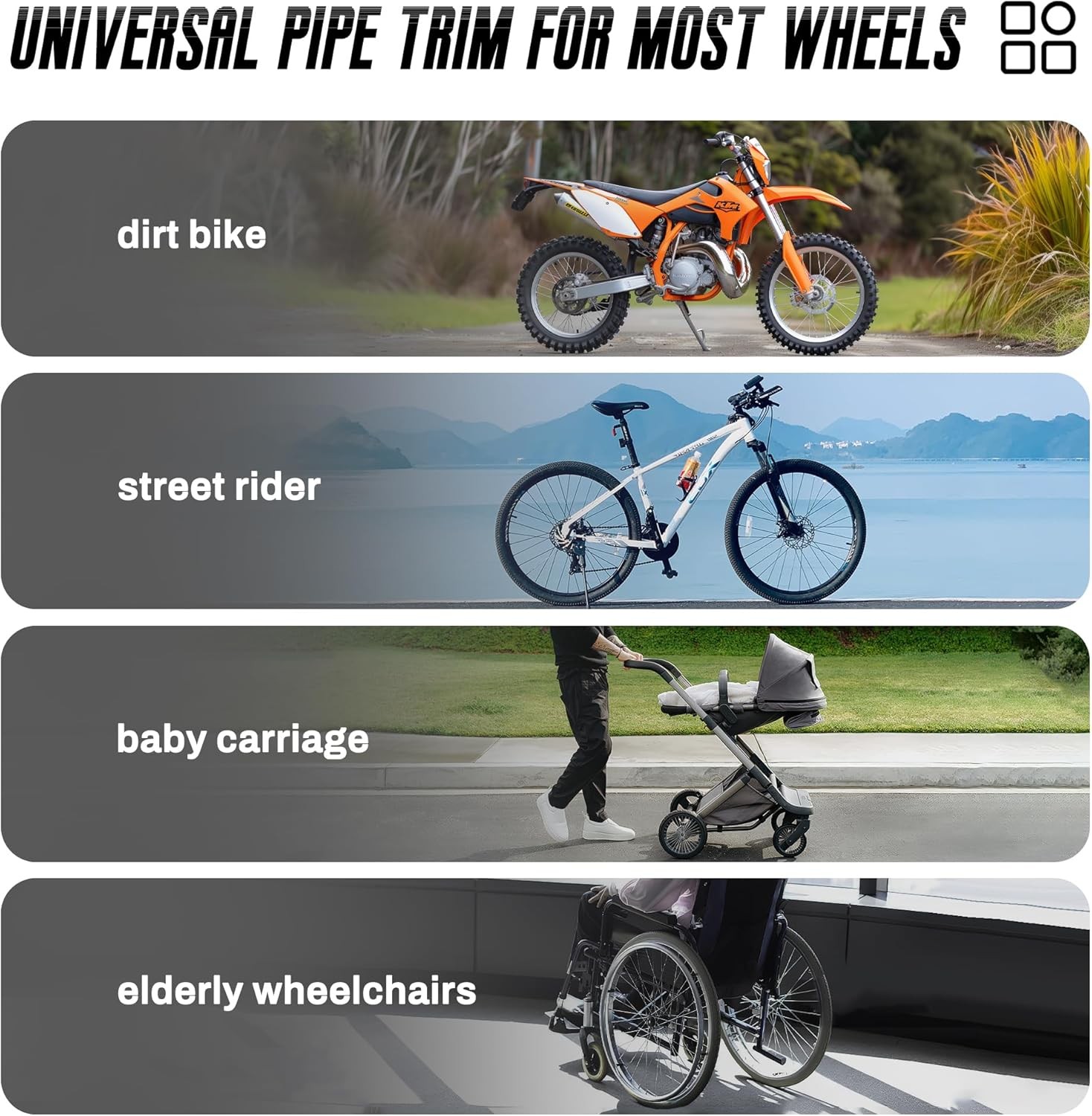 Universal Bike Spoke Covers – 72Pcs Motorcycle Wheel Wraps Pipe white