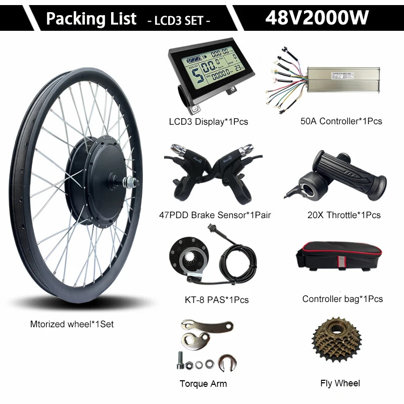 48V 2000W Electric Bike 20-29 Inch 700C X3.0 Rear Motor Wheel Kit Dropout 142mm