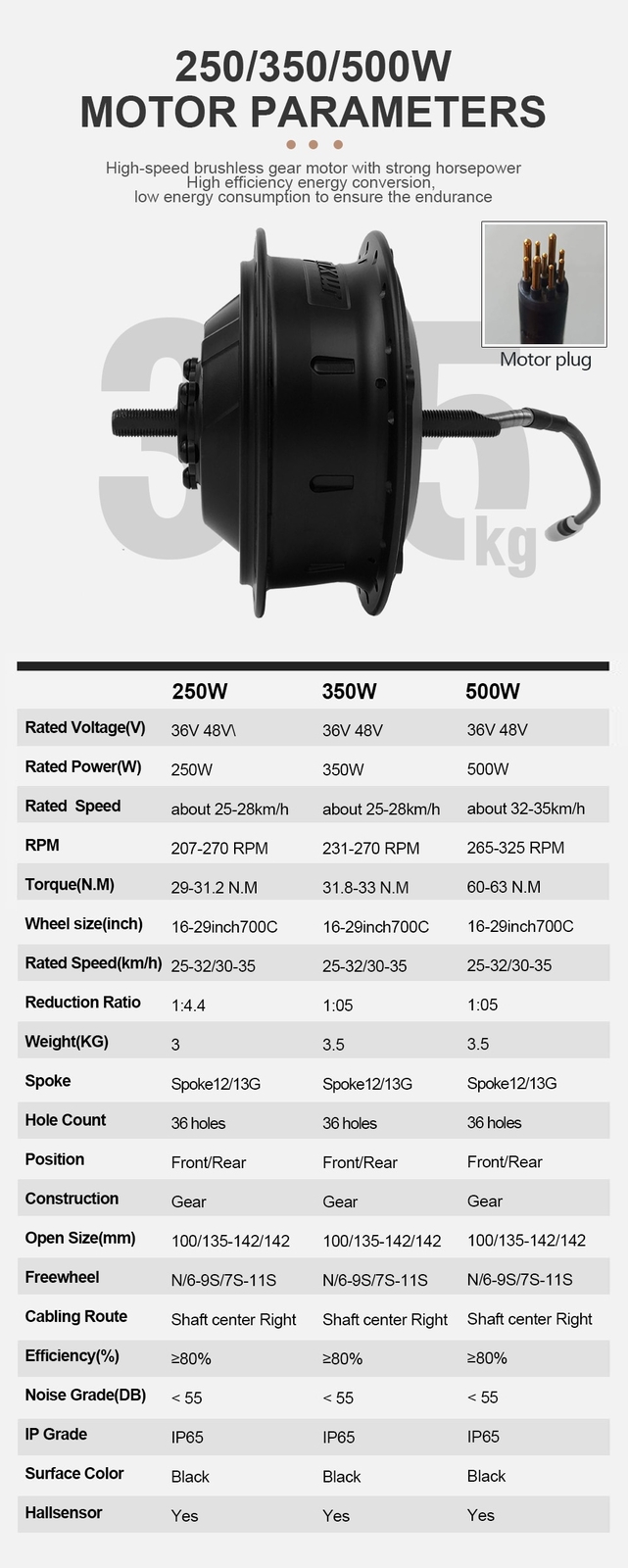 36V 48V 250W 350W 500W Electric Bike Front/Rear Wheel Hub Motor Conversion Kit