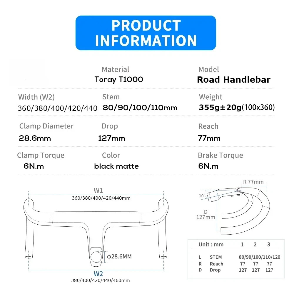 Carbon Fiber Bicycle Integrated Nternal Cable Handlebar with Spacers and Mount