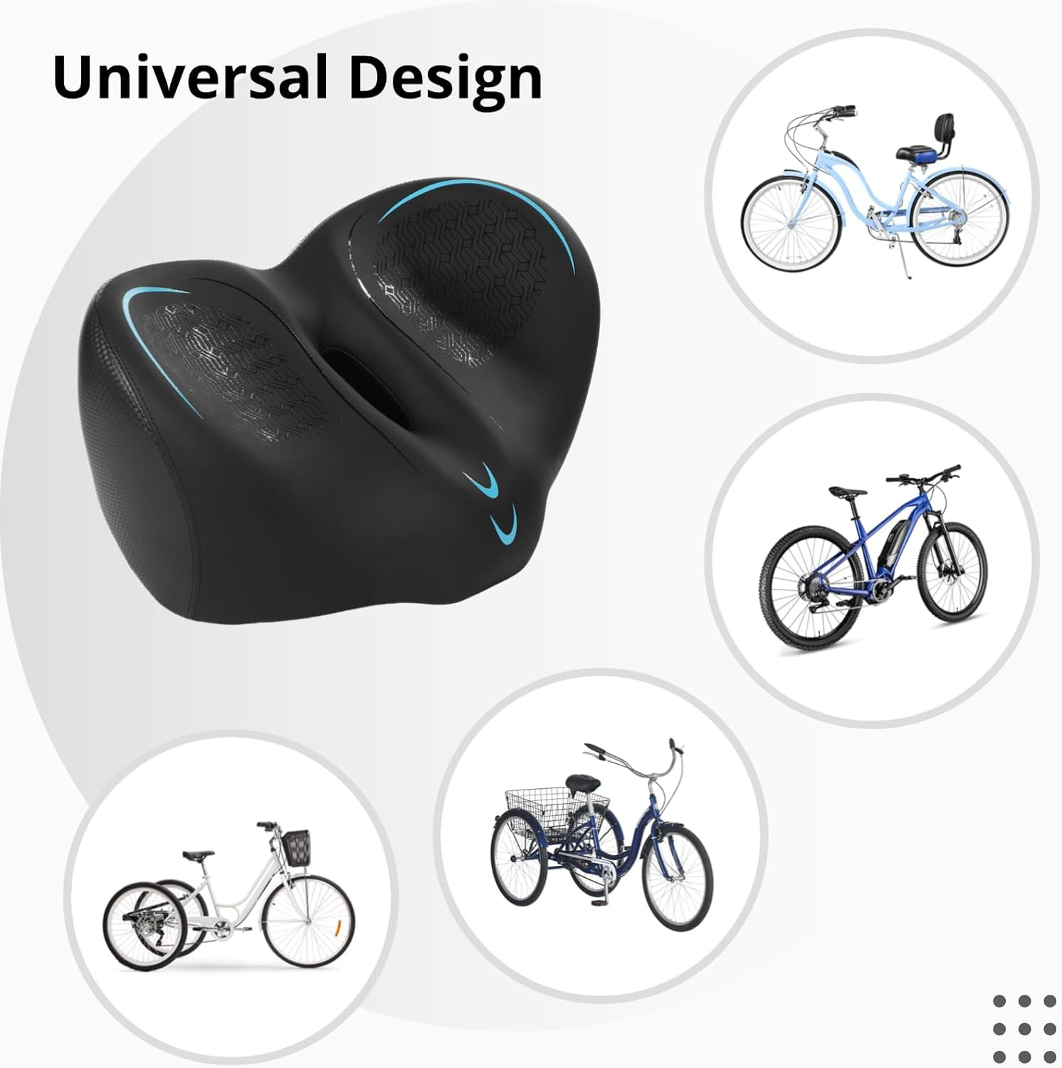 Noseless Oversized Bike Seat – Extra Wide Bicycle Seat Cushion, 13.4 X 9.8 In, C