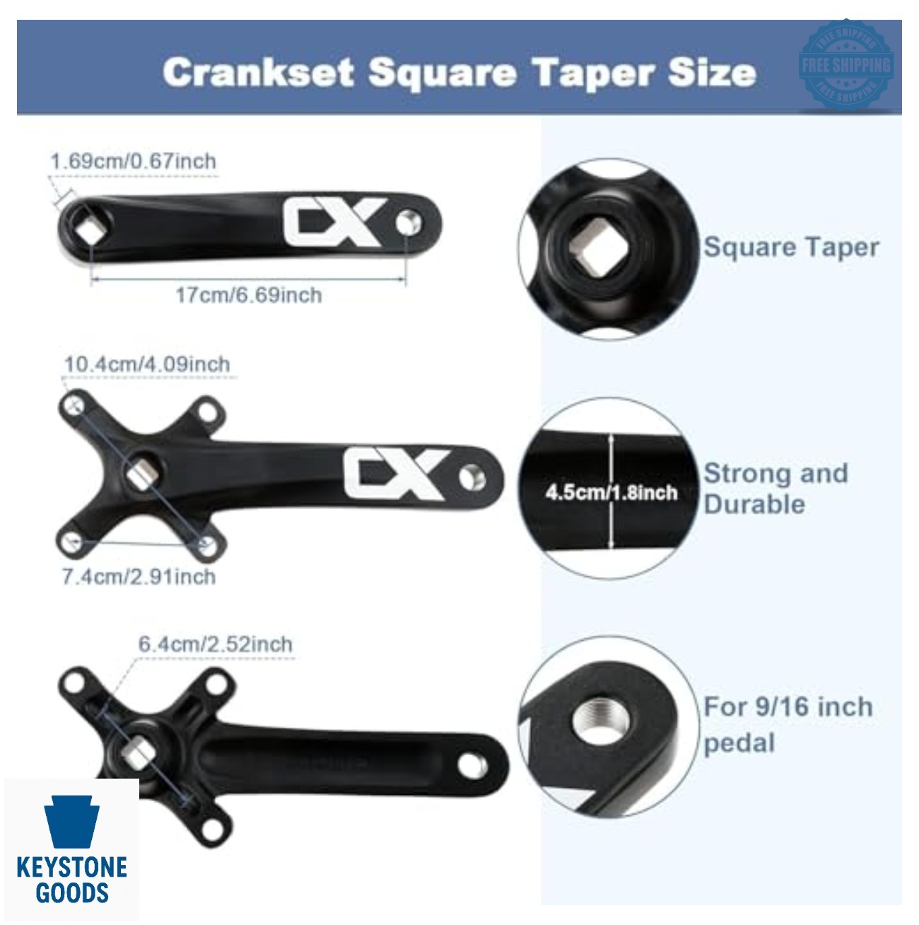 Square Taper Crankset MTB Single Speed 170mm 104BCD 38T Chainring Bolts