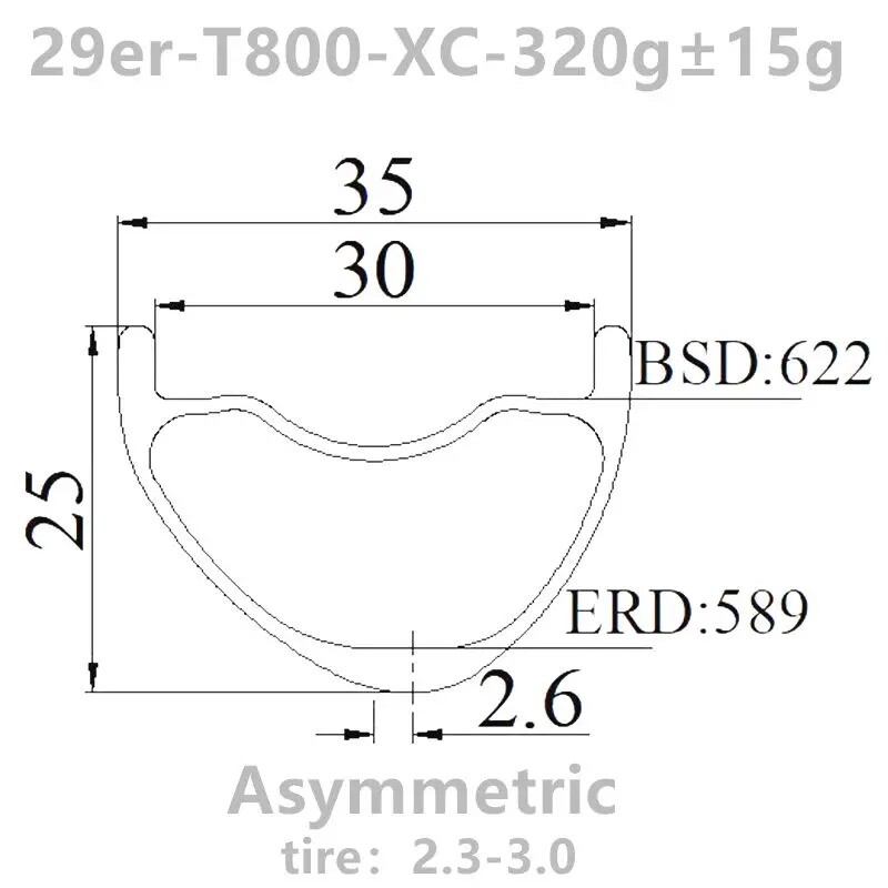 29er XC Mountain Bike Carbon Rims 28H Asymmetric Hookless Tubeless Bicycle Wheel