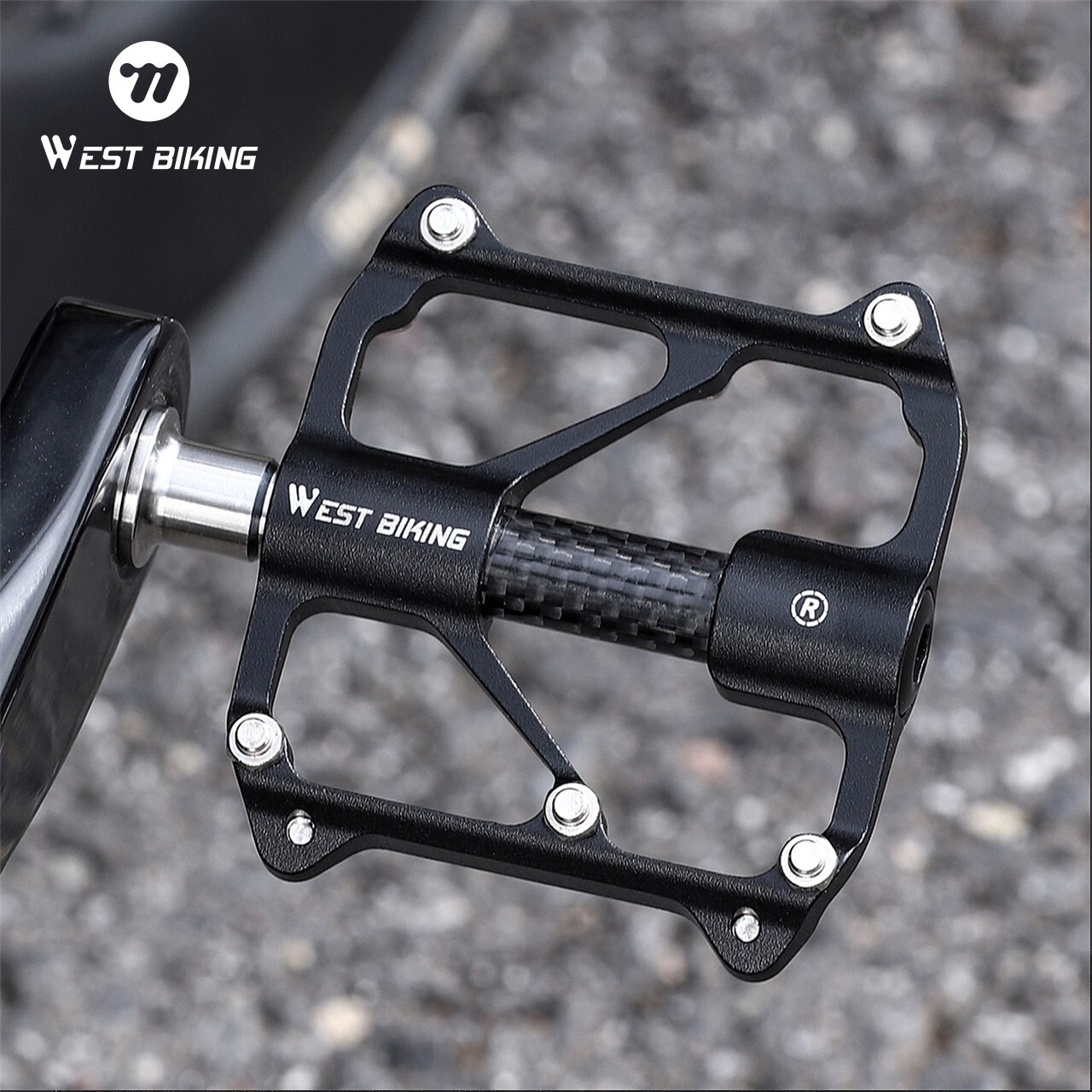 WEST BIKING 3 Bearings Bike Pedals Titanuim Axle Carbon Cover Bicycle Pedals