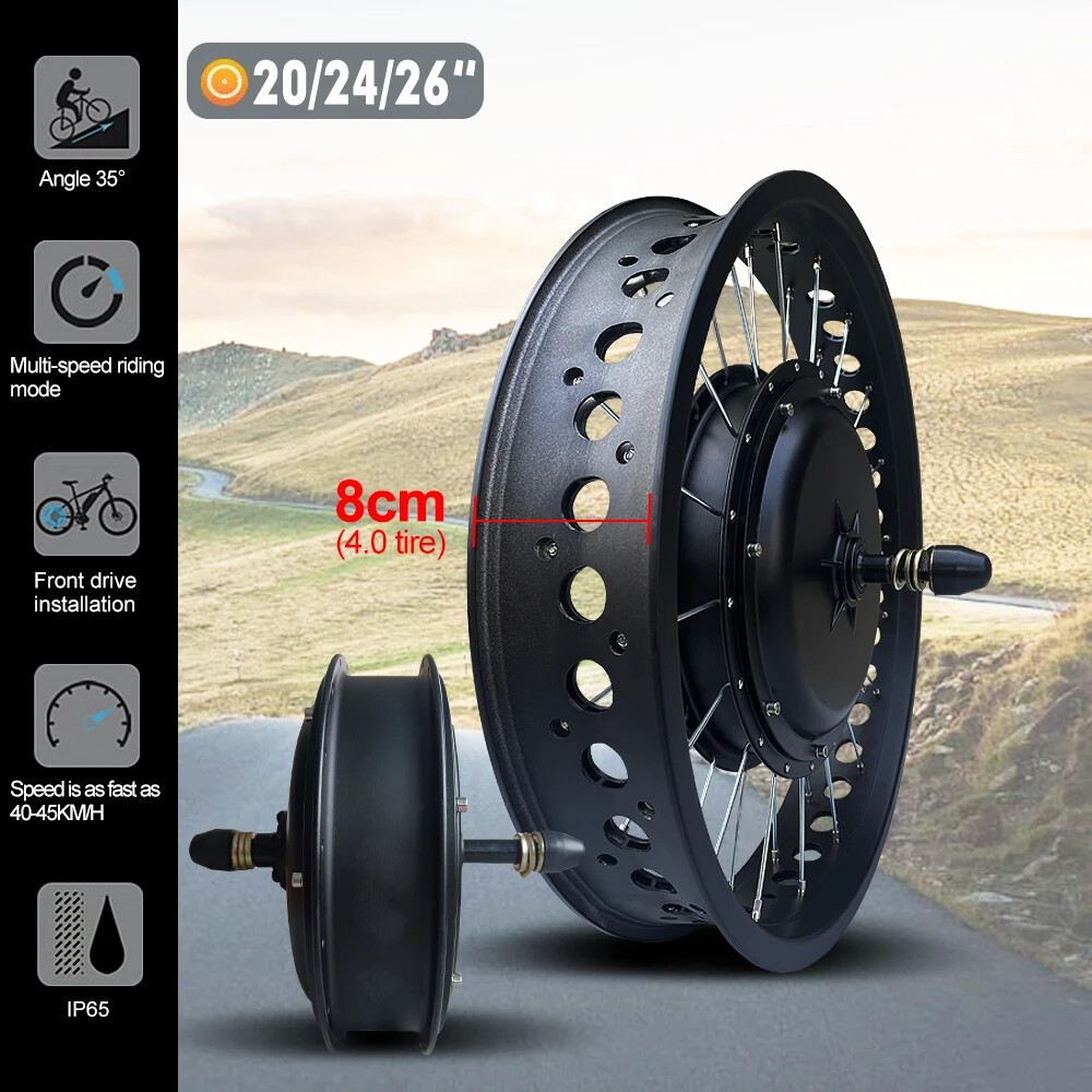 48V 1000W Snow Electric Bike Fat Brushless Front Hub Motor Wheel 20/24/26Inch