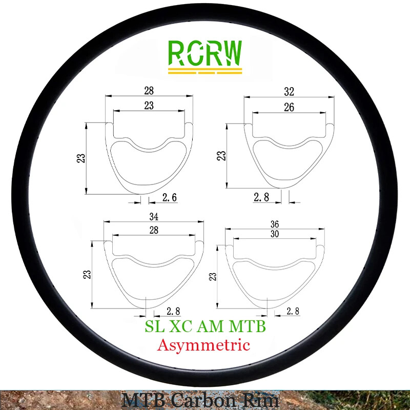 29er 28/32/34/36X23mm XC AM MTB Carbon Rims Asymmetric Tubeless Bicycle Wheels