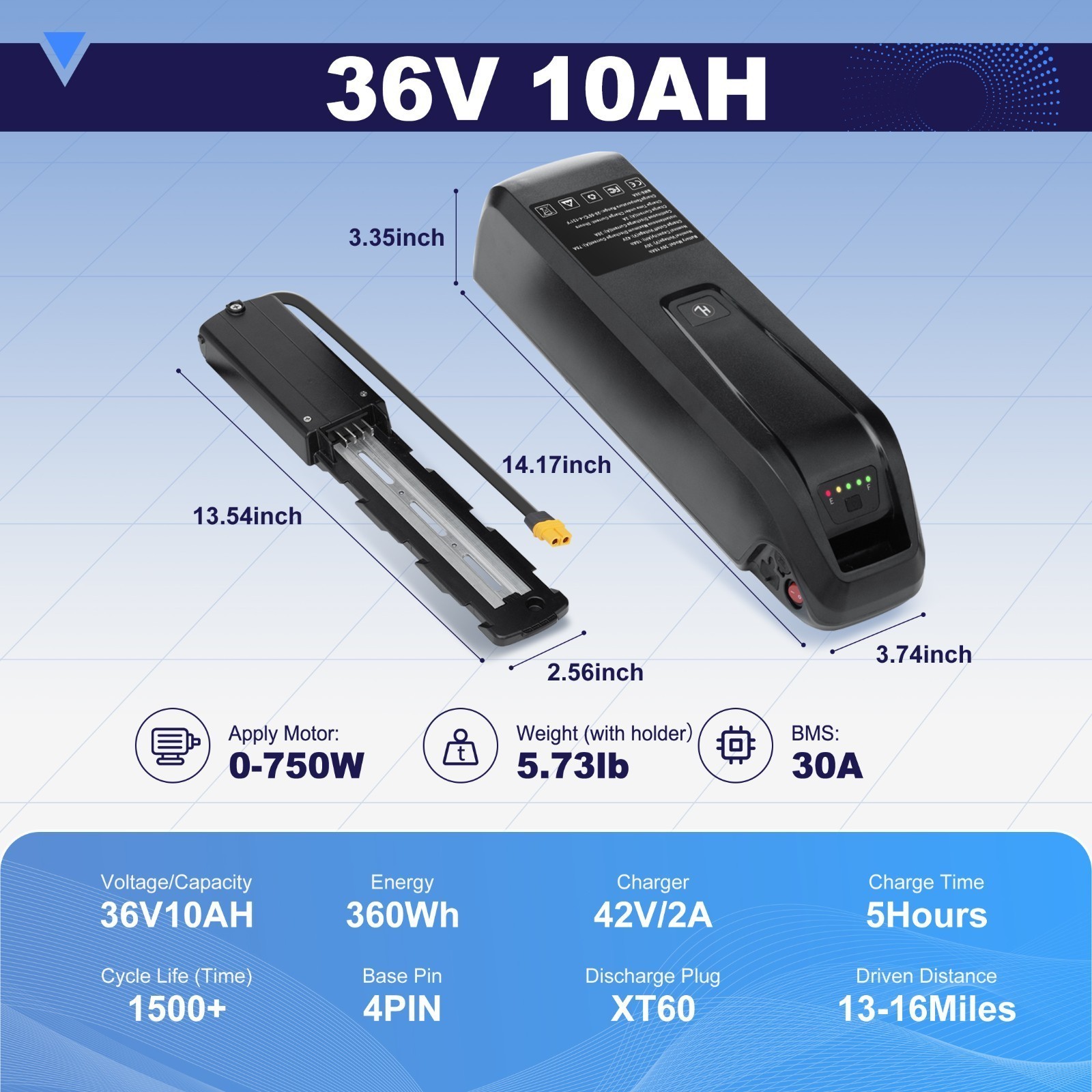 52V 48V 36V Ebike Battery 10Ah/15Ah/20Ah for Electric Bicycle 200W-2000W Motors