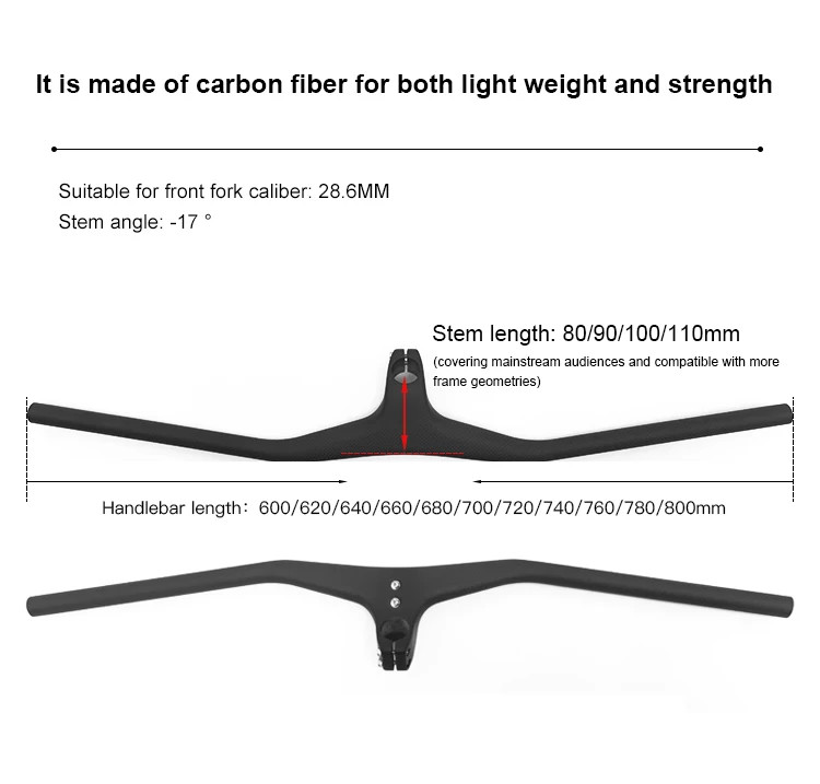 MTB Mountain Bicycle Carbon Riser Handlebar 3K UD Glossy Integrated Handle Bar