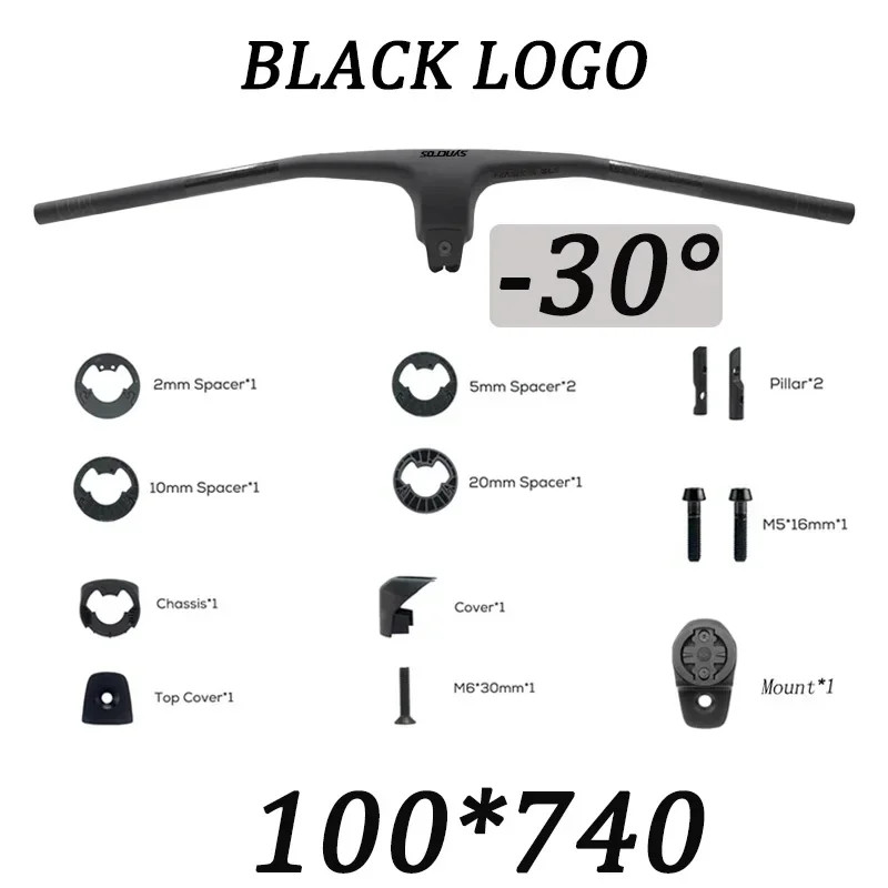 -30° MTB Bicycle Carbon Integrated Handlebar 70-100mm Full Internal Routing