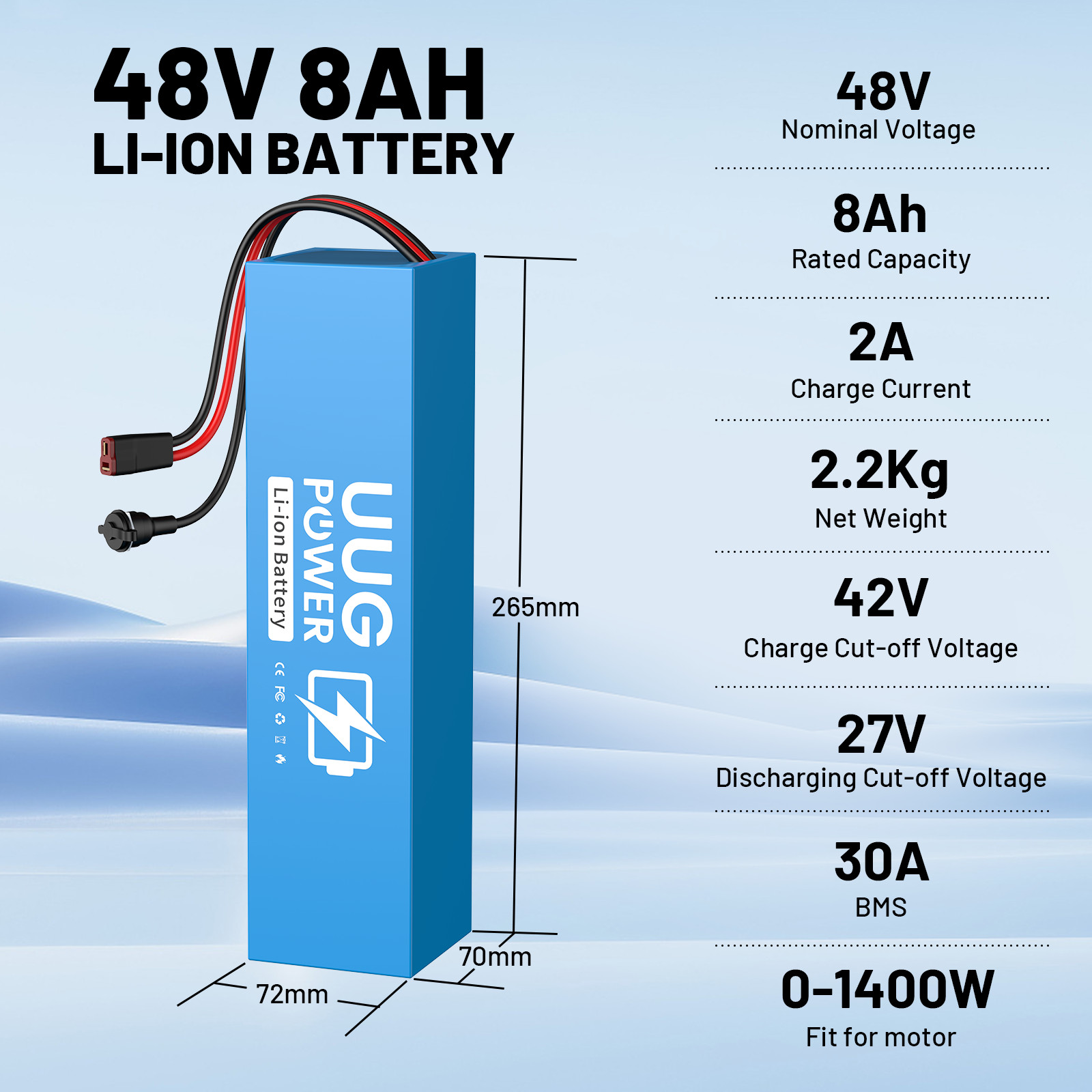 UUG36V 48V 8AH/10AH/14AH/20AH Battery for 200W-1500W Ebike Electric Bicycle Bike