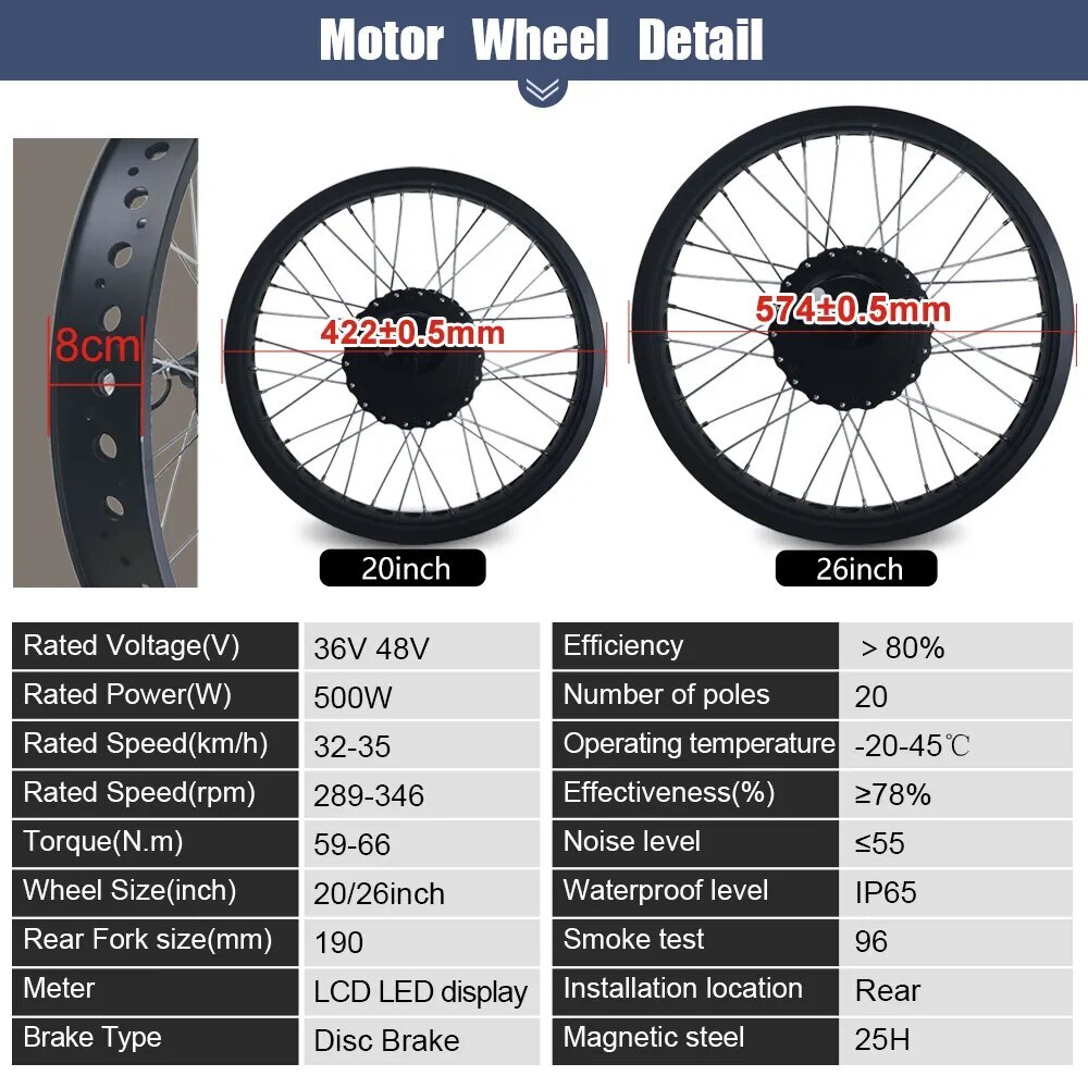 Snow E-bike Conversion Kit 20/26in 36V 48V 500W Rear Cassette Hub Motor Wheel