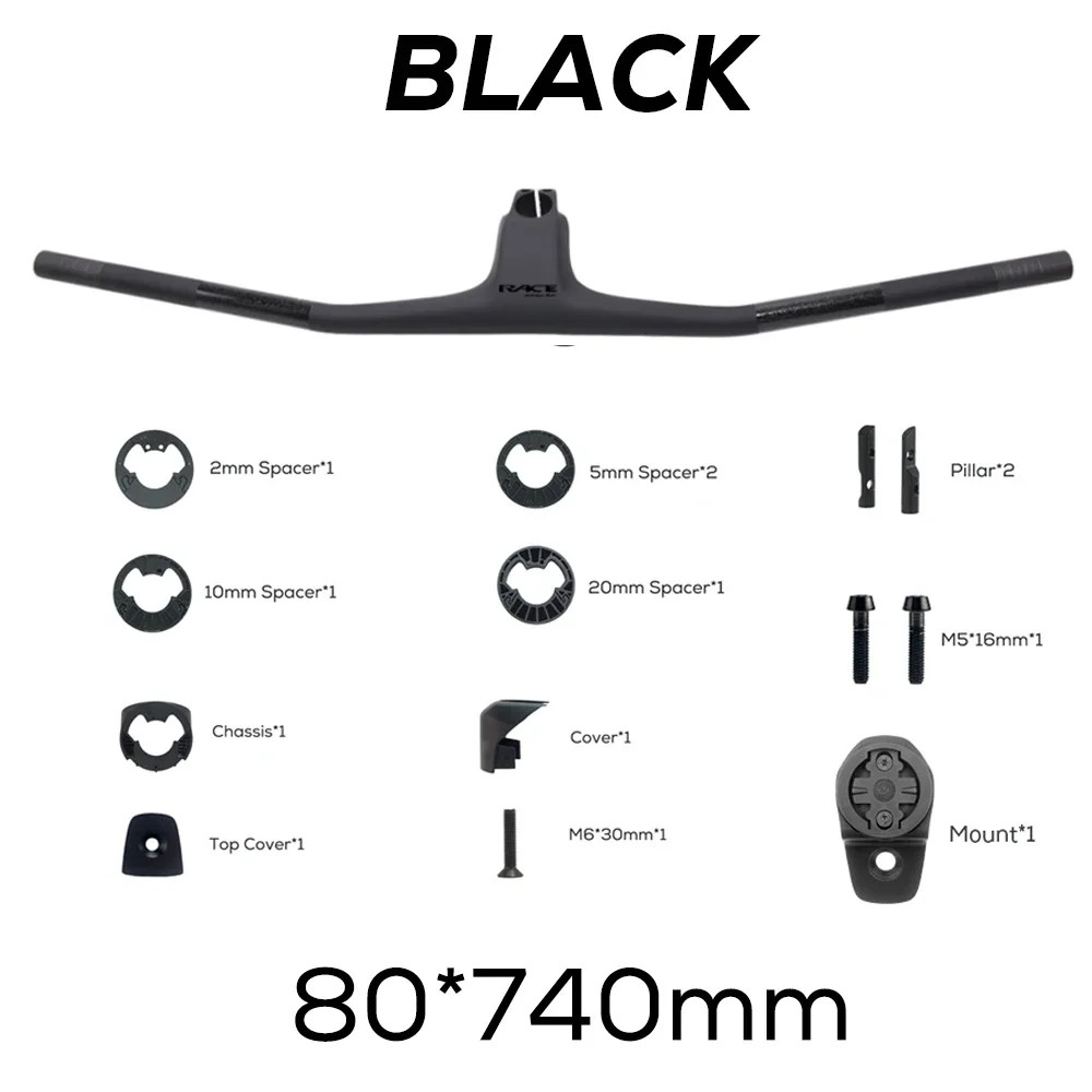 Carbon Fiber XC Mountain Bike Integrated Cockpit -20 Degree 740mm Flat T-Bar