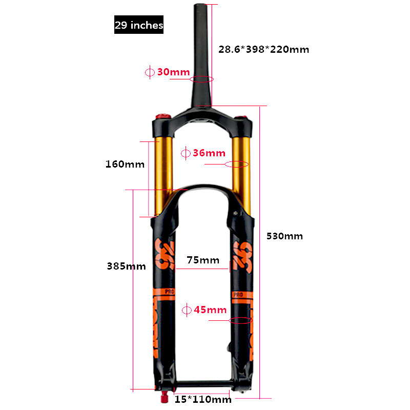 27.5 29″ Bicycle Air Fork Suspension Tapered Damping Rebound Adjustment 110*15mm