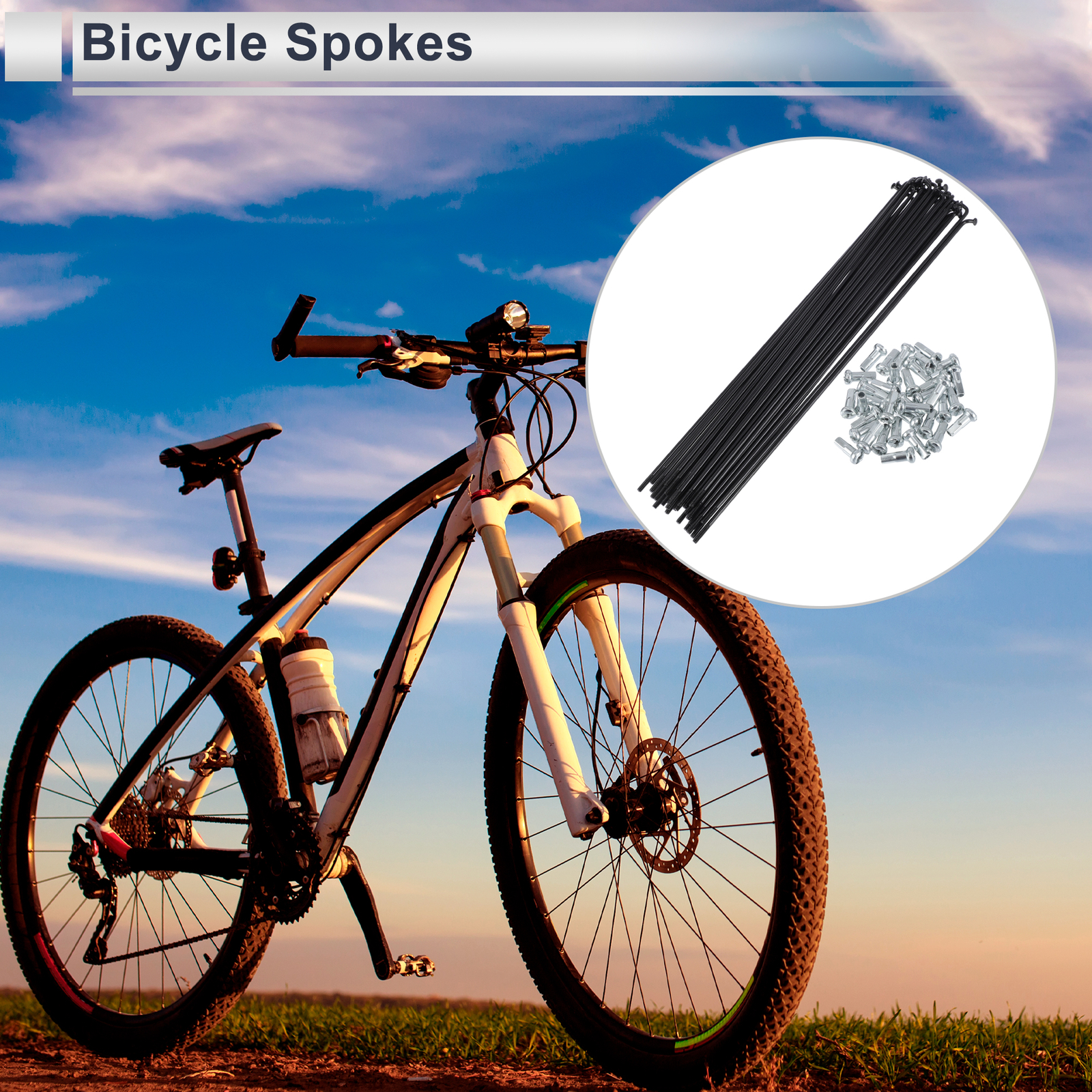 1 Set 13G 231mm Length Bicycle Spokes Nipple 45 Steel Black Universal