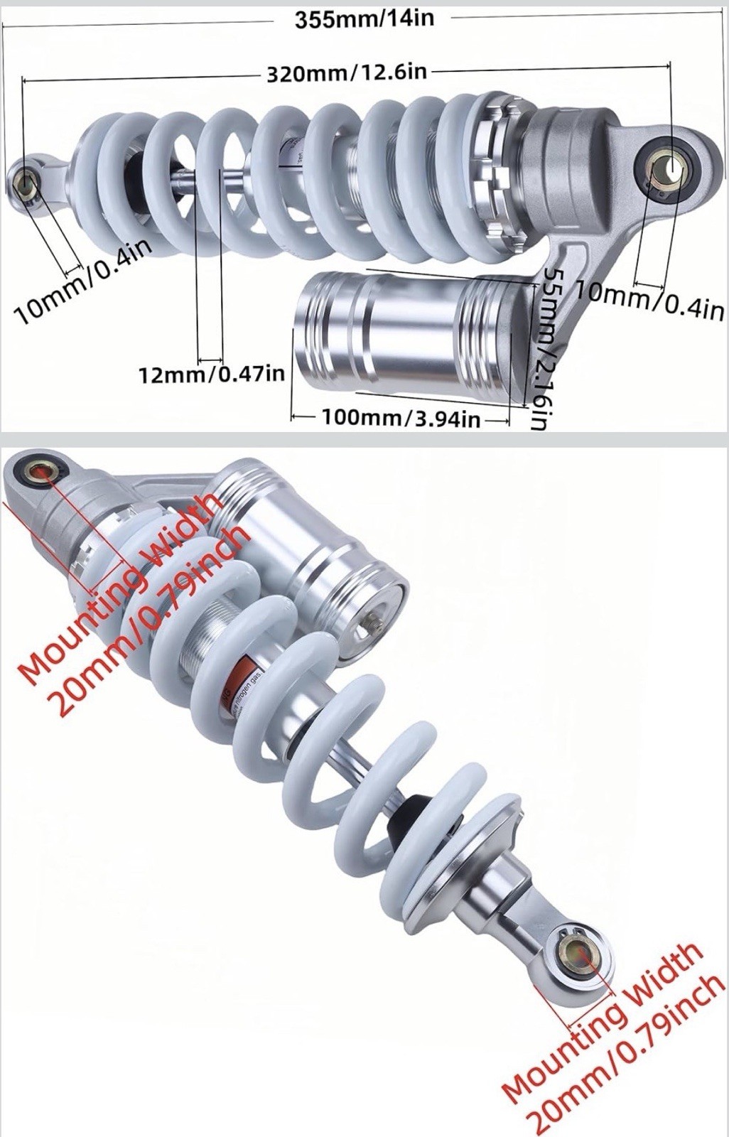 AurynMD 320mm 12.6″ Rear Air Shock Absorber, Heavy Duty 1000lbs Gas Suspensio…