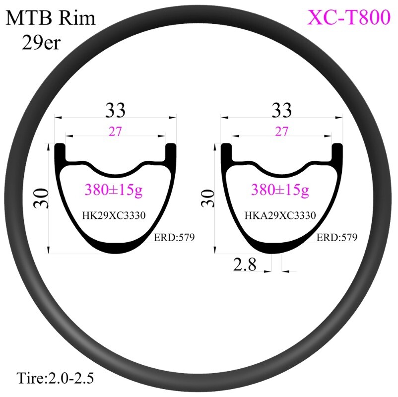Super Light 29er Carbon Fiber XC MTB Rims 30/33/36/40x30mm Hookless Tubeless 28H