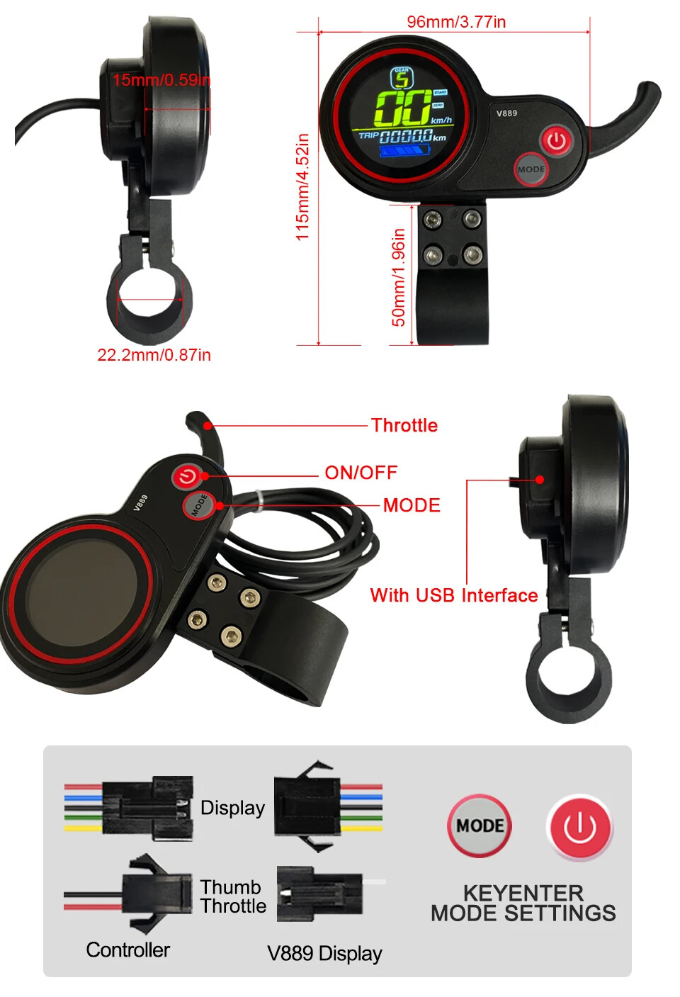 Three Mode 250W-1000W E-bike Brushless Sinewave Controller 17A/26A/30A 36V/48V