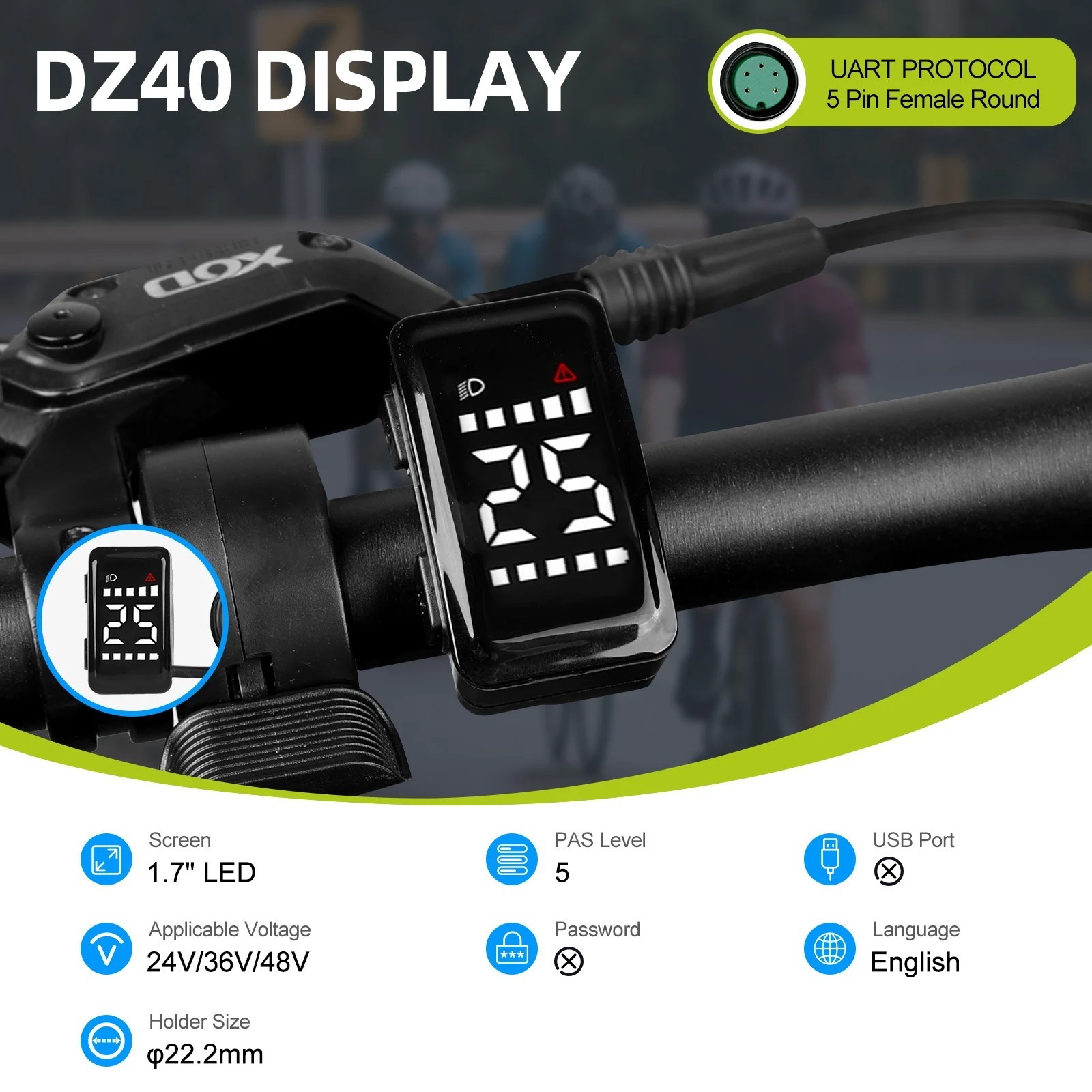 E-Bike LCD Display 36V 48V 52V Bluetooth Compatible with UART Protocol Hub Mid