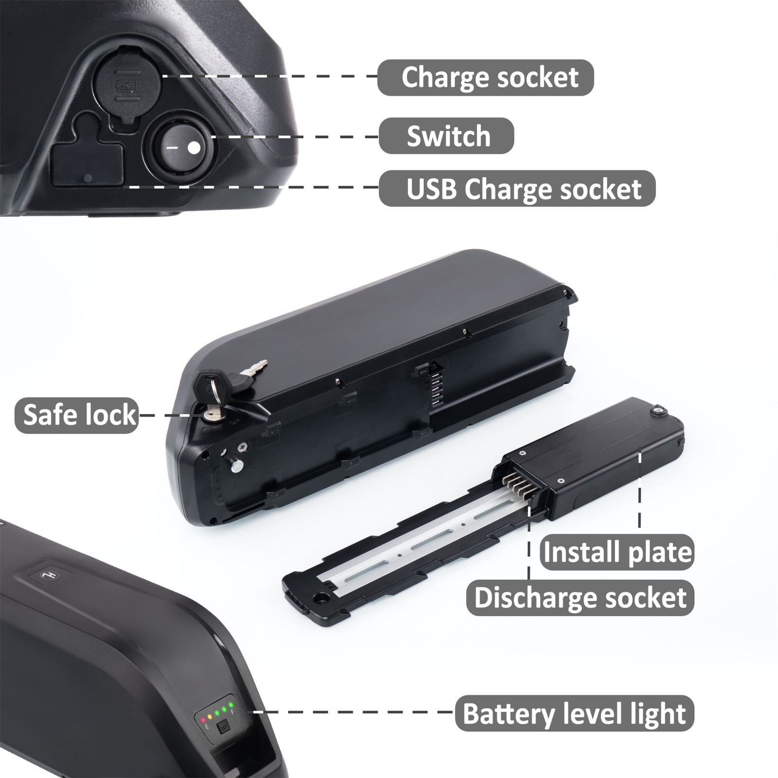 4PIN/5PIN 52V 48V 36V 10/15/20Ah 200W-2000W Electric Bicycle Lithium Battery