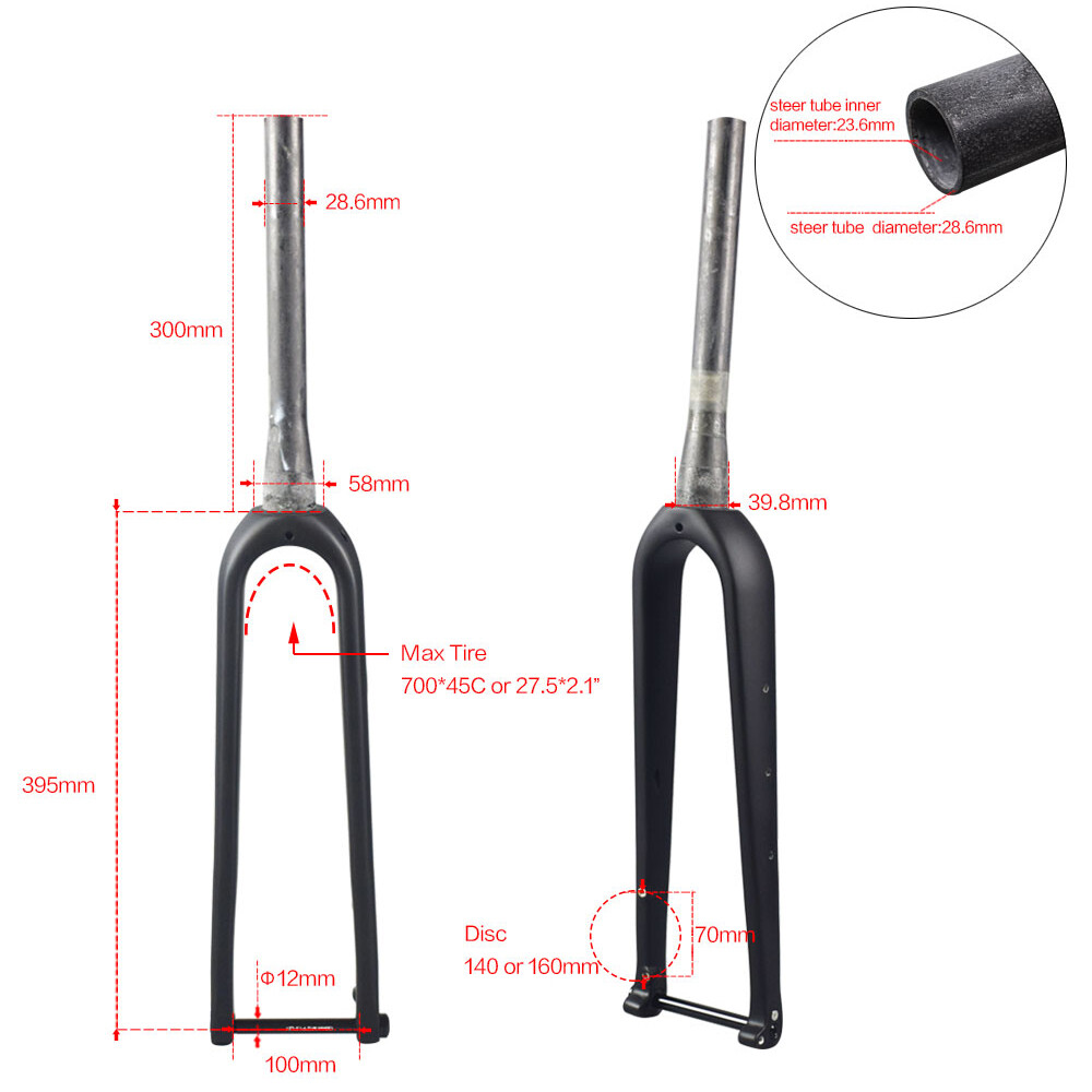 AIRWOLF 700*45C Gravel Carbon Fiber Fork Cyclocross Road Bike Bicycle Rigid Fork