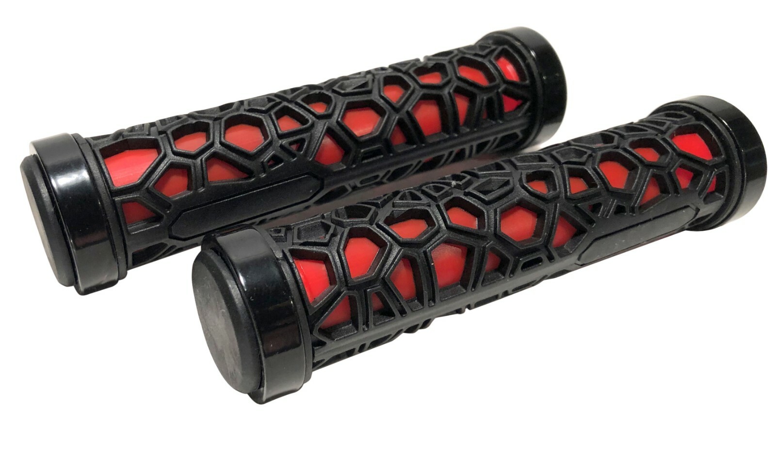 Double Lock on Red Bike Grips MTB BMX Mountain Bike Handlebar Grips w End Caps