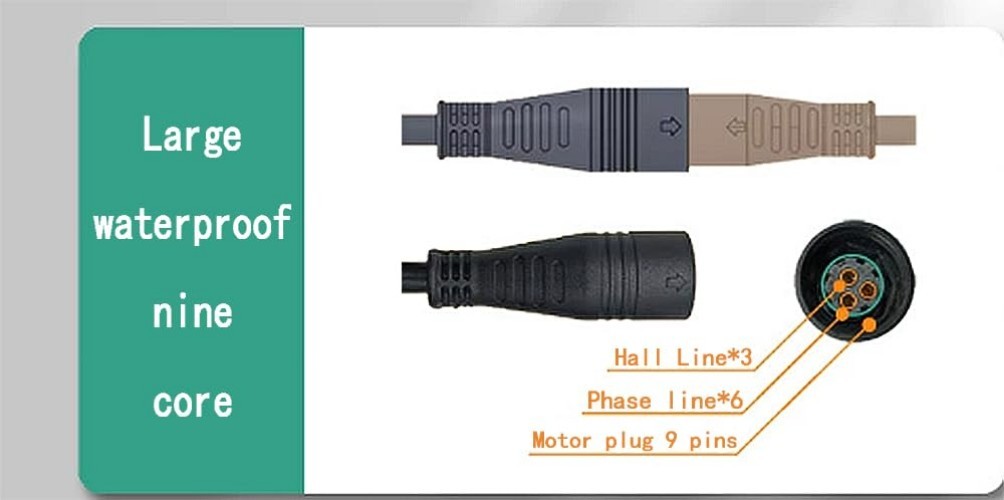 9 Pin Wheel Hub Motor Cable 60cm EBike Motor Cable Female to Male Connector f…