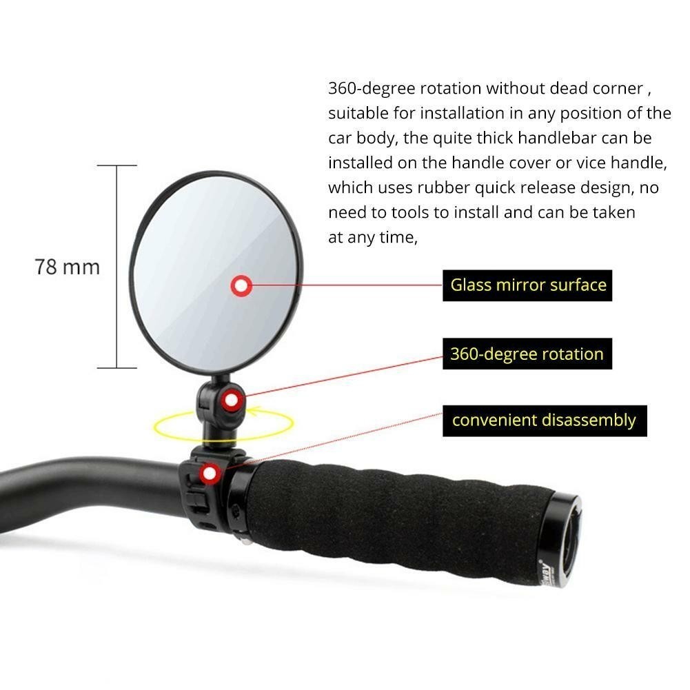 Ebike Bike Handlebar Mirror – Rotatable And Adjustable Wide Angle Rear Rearview