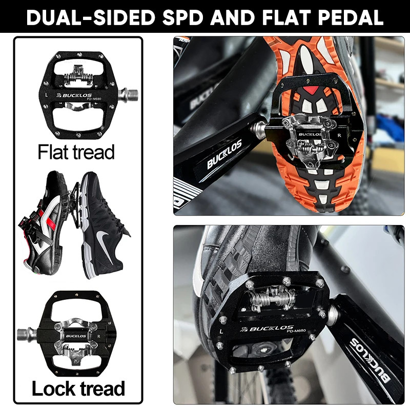 BUCKLOS Dual Function MTB Bike Pedals SPD Compatible Clip-In + Platform 9/16″