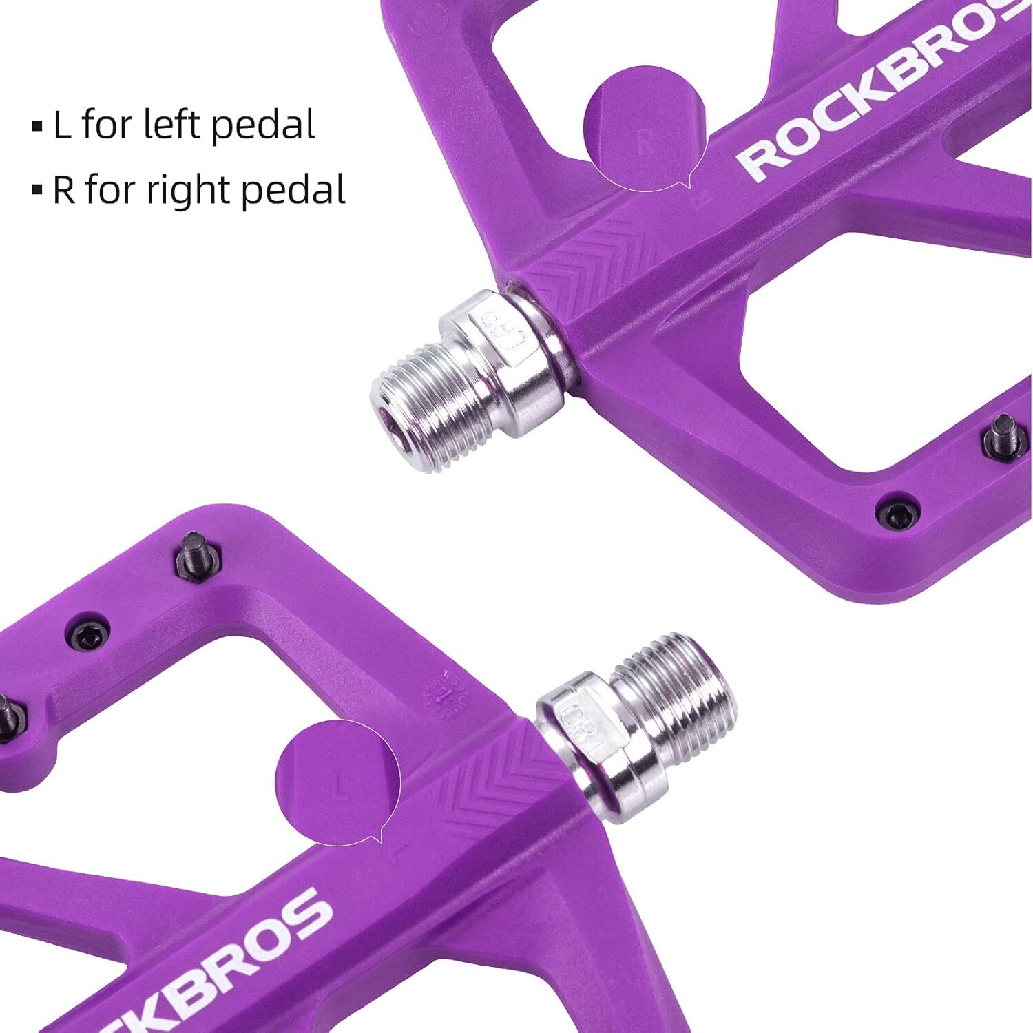 ROCKBROS Bike Pedals Lightweight Nylon 9/16″ DU Bearing Platform Pedals Perple