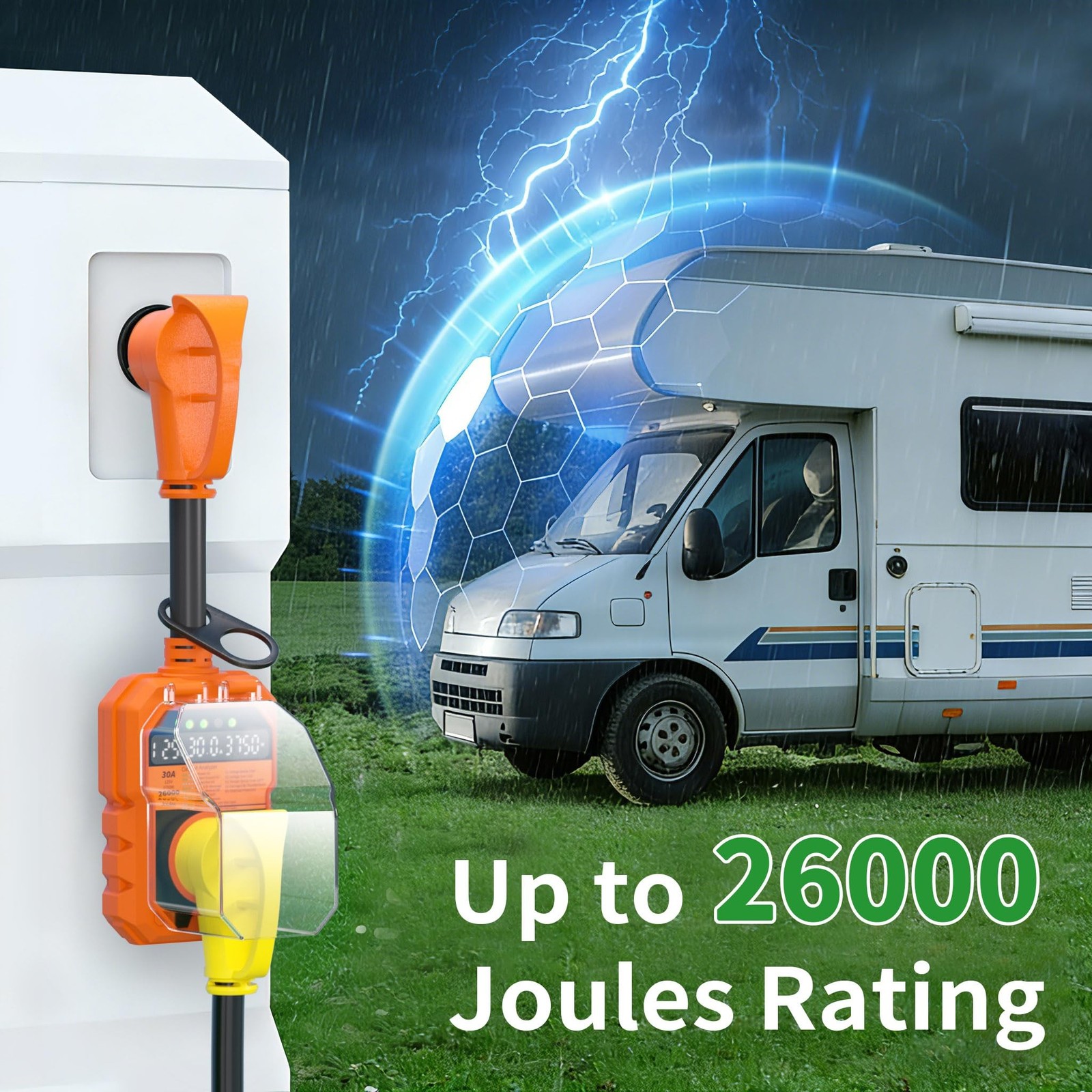 30 Amp RV Surge Protector 26000J Overload Auto Shutoff & Manual Reset | LED D…