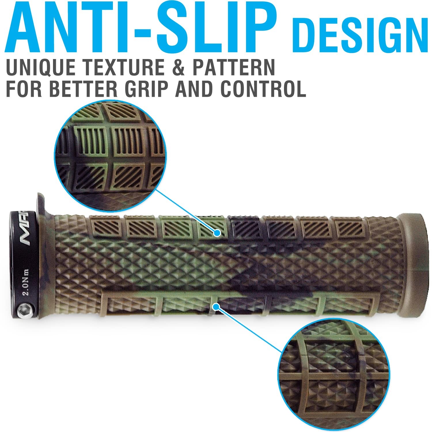 Marque Grapple Mountain Bike Handlebar Grips – Single Lock-On Ring MTB and BMX