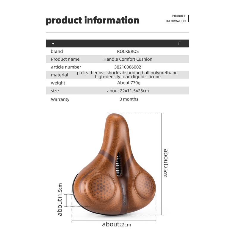 ROCKBROS Bike Seat Comfort Wide Gel Padded Bicycle Saddles Breathable Waterproof