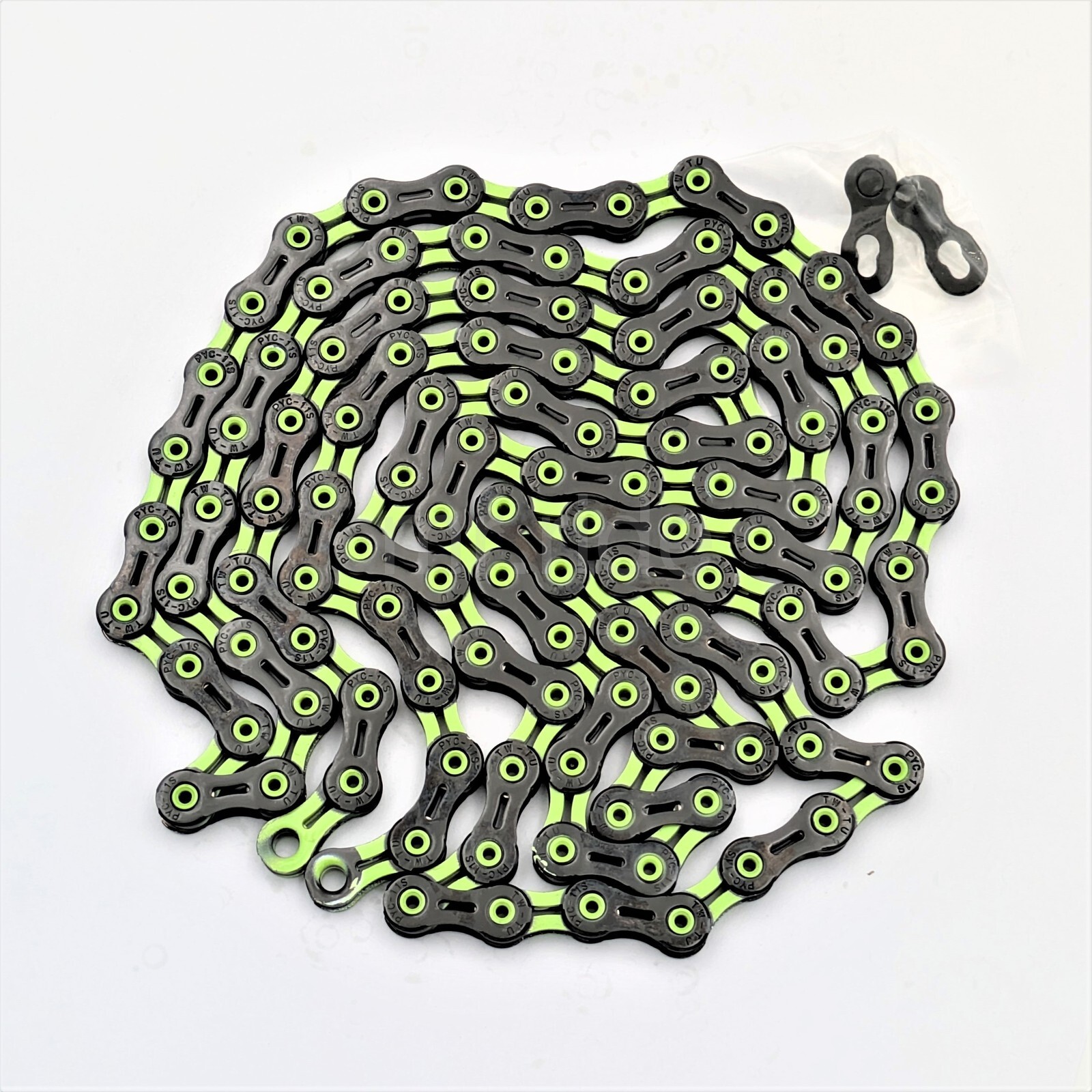 PYC DLC 11-Spd Road MTB CX Gravel Hollow Chain 116L, Ultralight, Black/Green