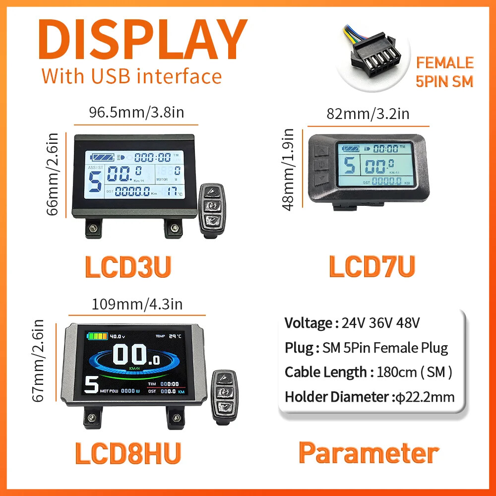 E-bike 15A 17A 22A 250W-500W Controller and 36V/48V LCD3U LCD7U LCD8HU Display
