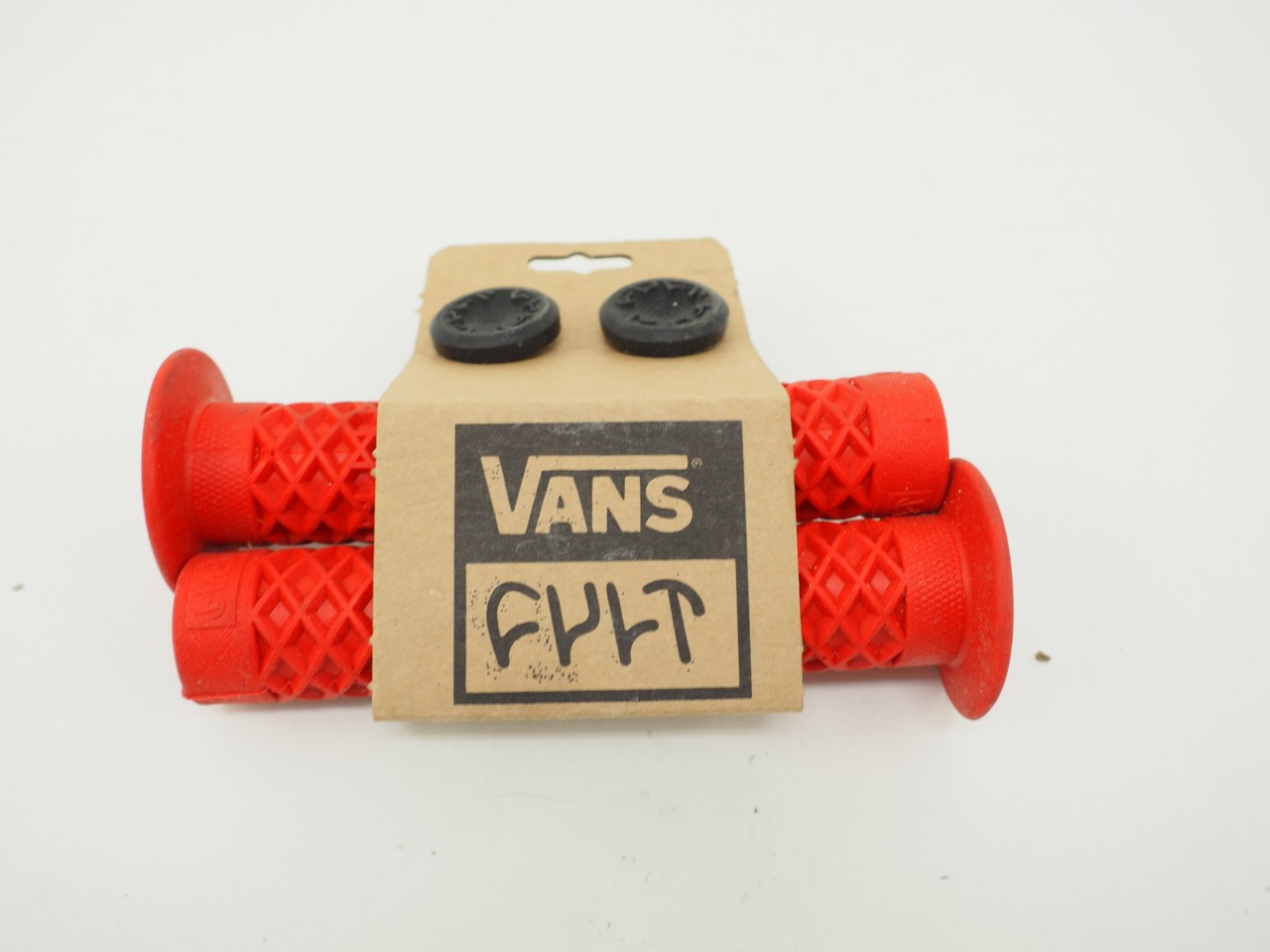 Cult X Vans Flanged BMX Bike Grips w/ End Plugs Waffle Pattern – Red