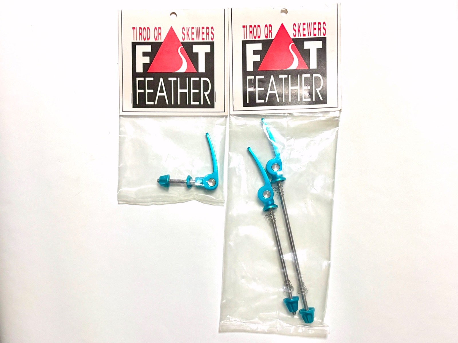 NOS FAT FEATHER Ti Rod QR Skewers Set Turquoise USA MTB 100/135mm