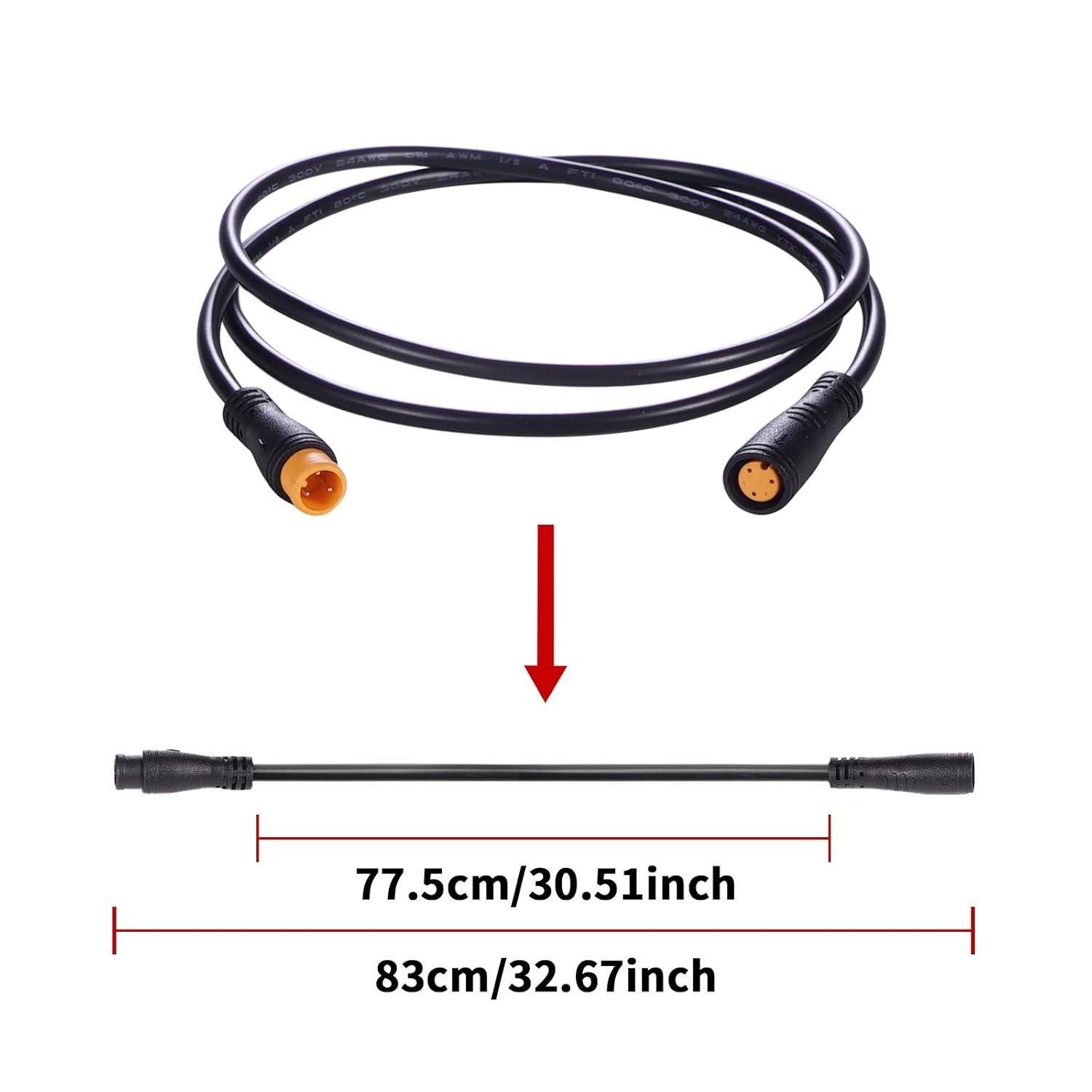Ebike Extension Cable 2-9 Pin Waterproof Plug for Light Throttle Display 80cm