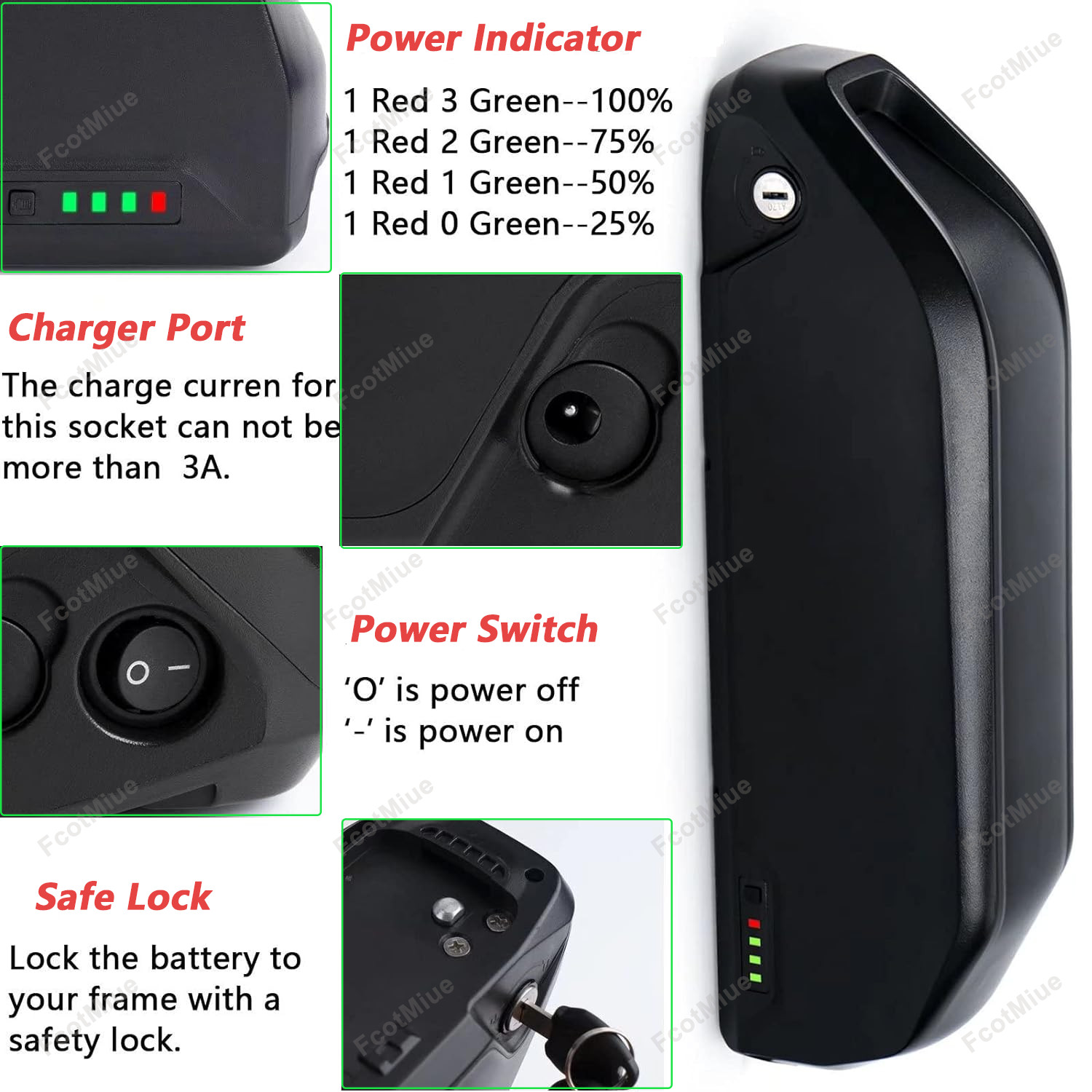 36V 10Ah Ebike Lithium ion Battery Pack for Electric Bicycle 250W 350W 500W