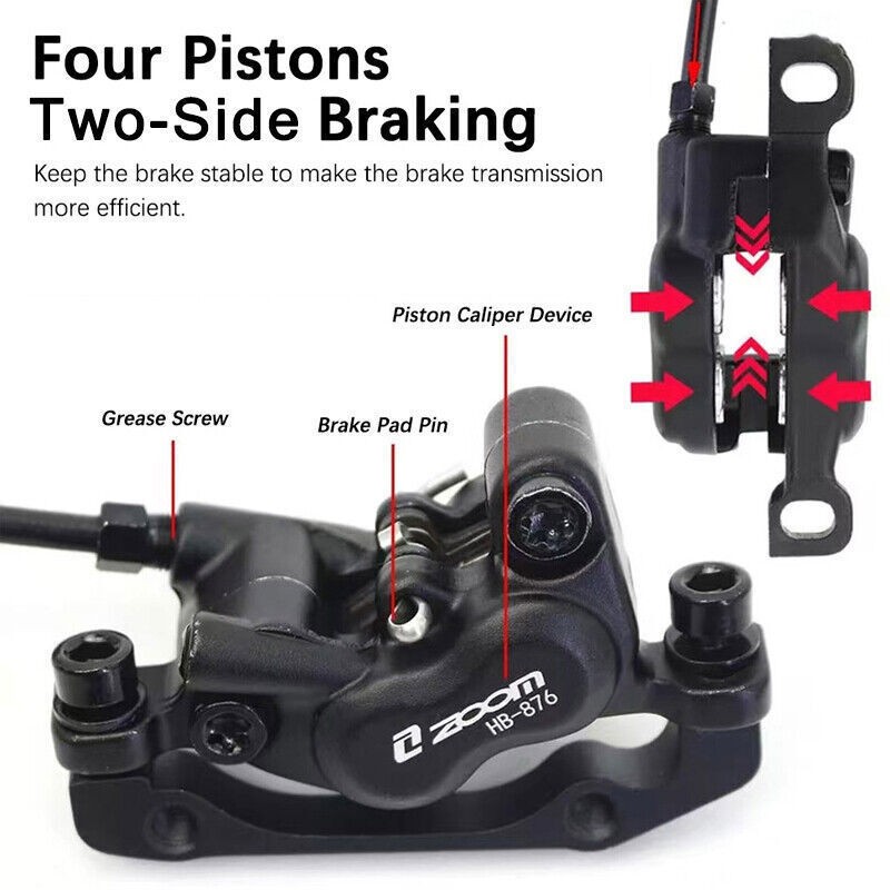 ZOOM Hydrolic Brakes 4 Piston MTB Bicycle Front &Rear Set 800/1400mm Calipers US