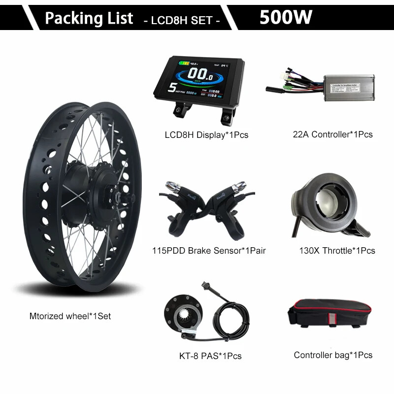 500W 36V 48V Fat Electric Bike 20 26inch 4.0 Tyre Front/Rear Hub Motor Wheel Kit